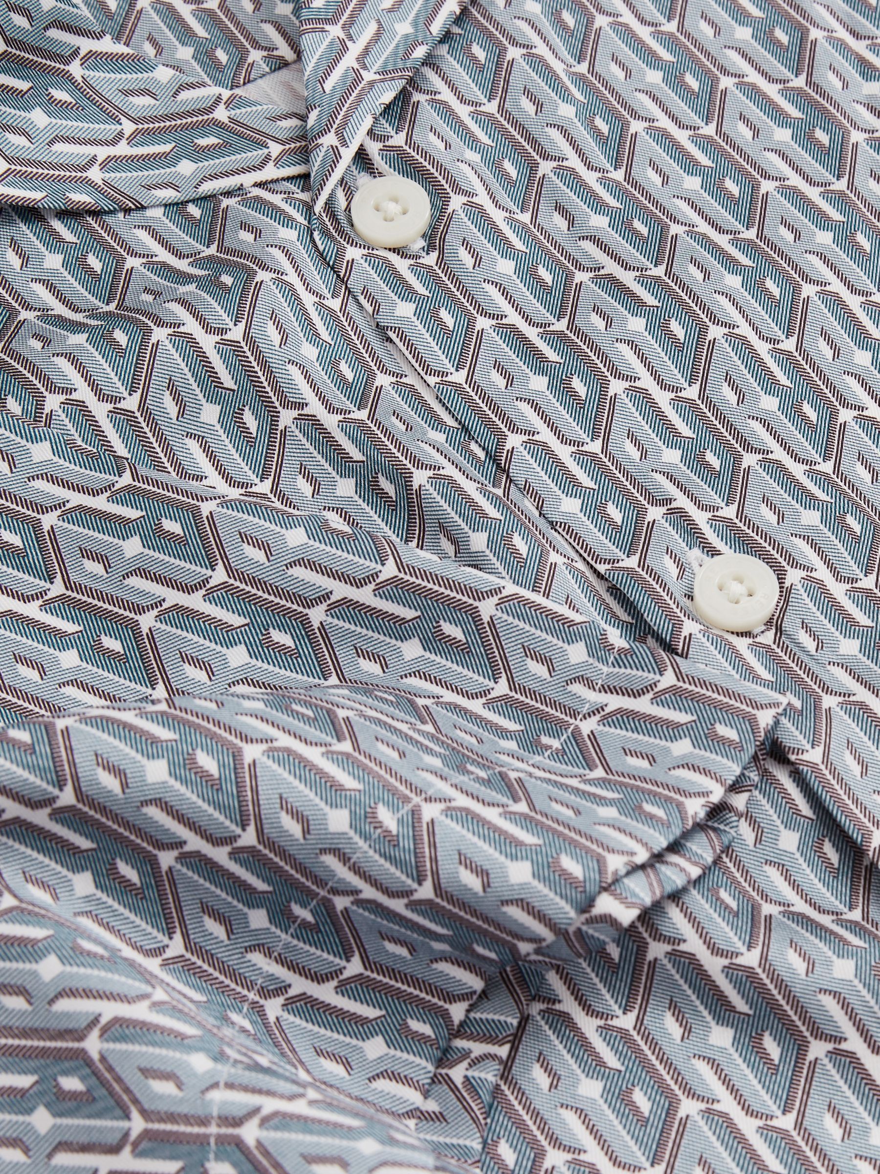Monogram-Print Cuban-Collar Shirt in Blue - Image 6 of 6