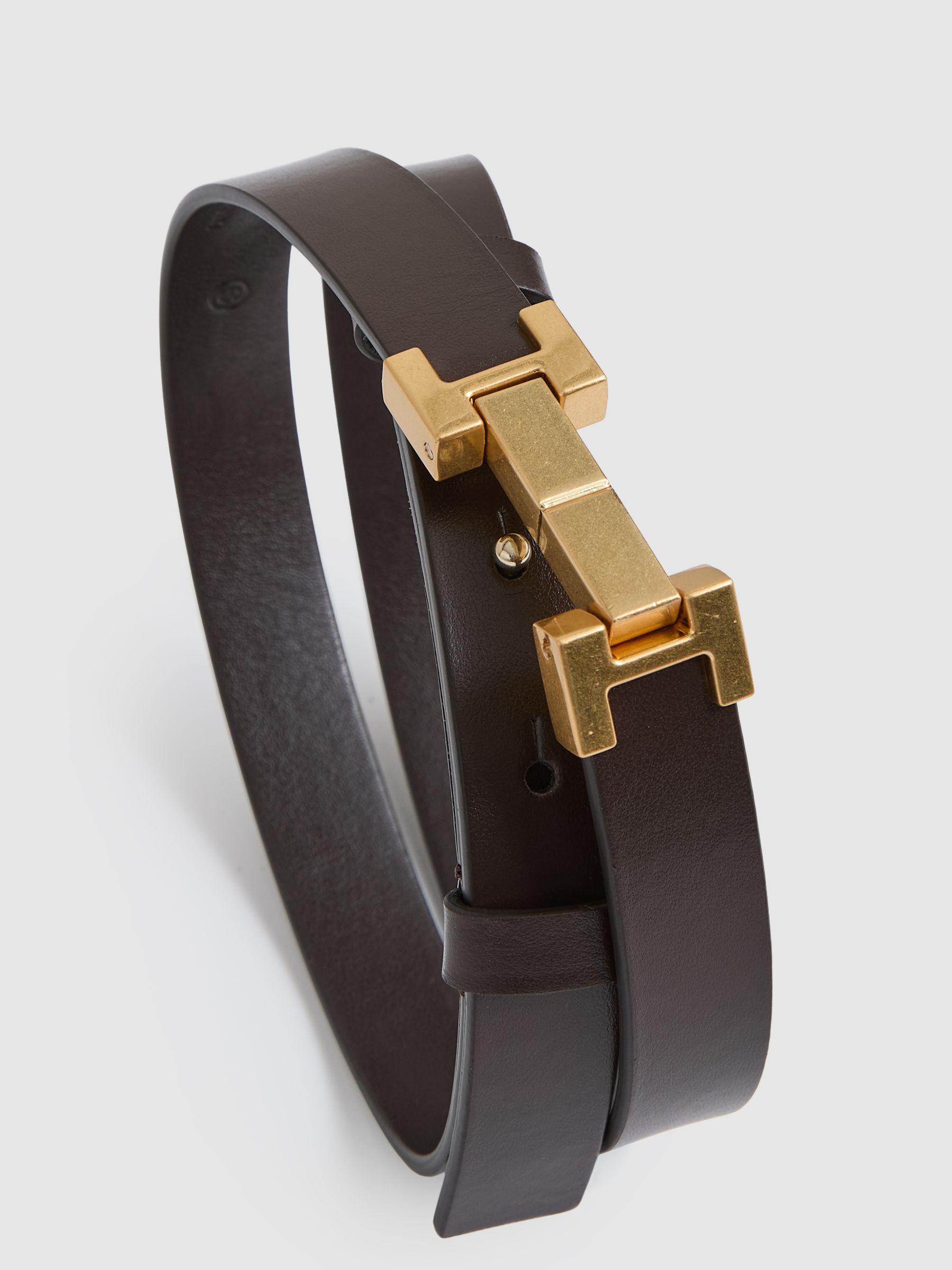 Leather Square Hinge Belt in Chocolate - Image 4 of 4
