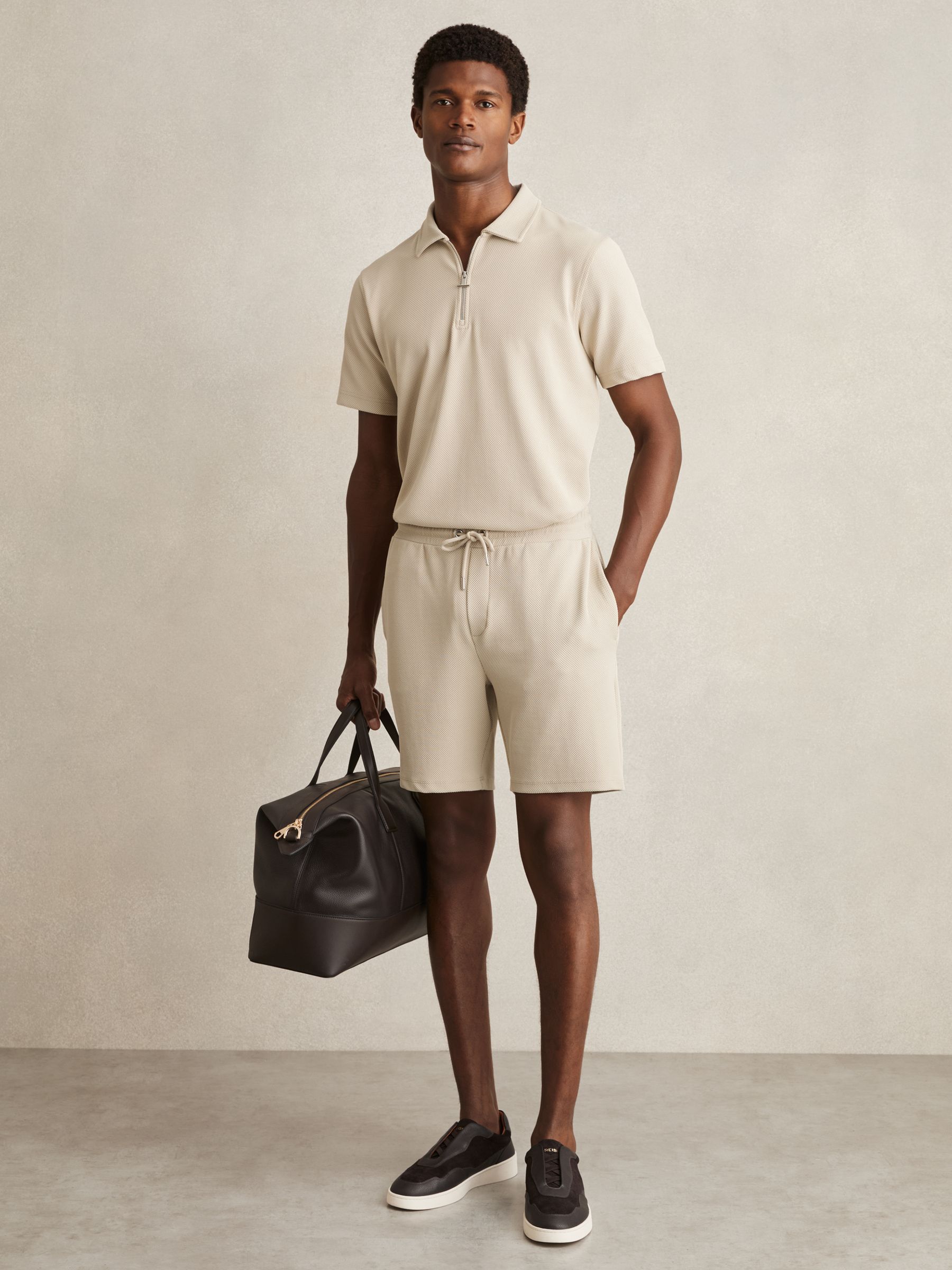Textured Drawstring Shorts in Stone - Image 5 of 6