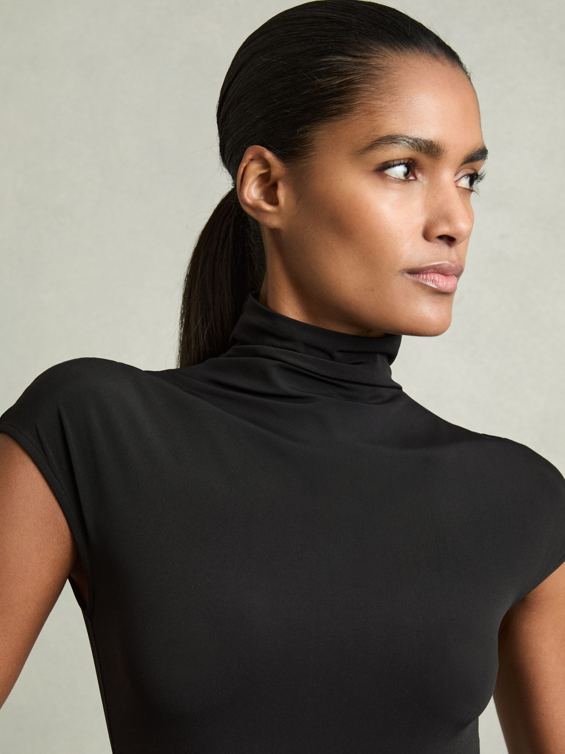 High-Neck Jersey Bodysuit in Black - Image 4 of 7