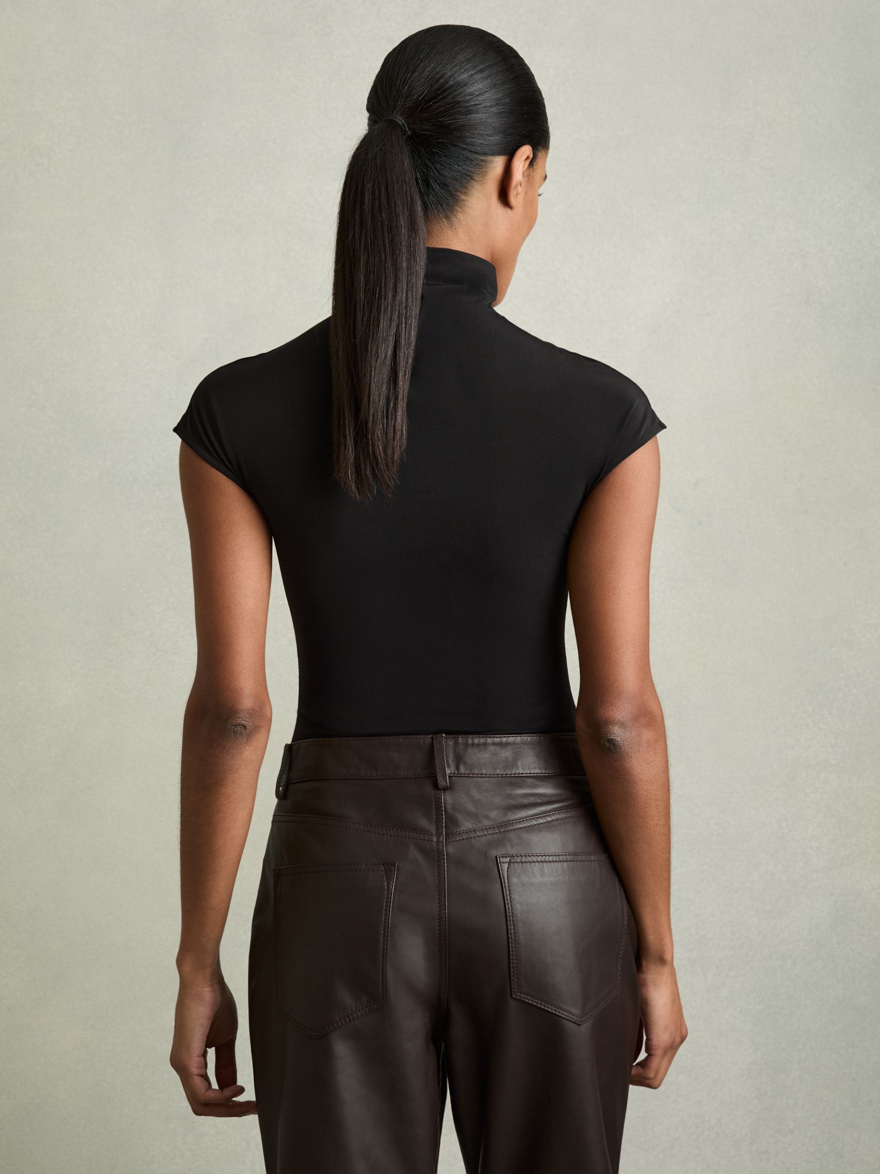 High-Neck Jersey Bodysuit in Black - Image 5 of 7