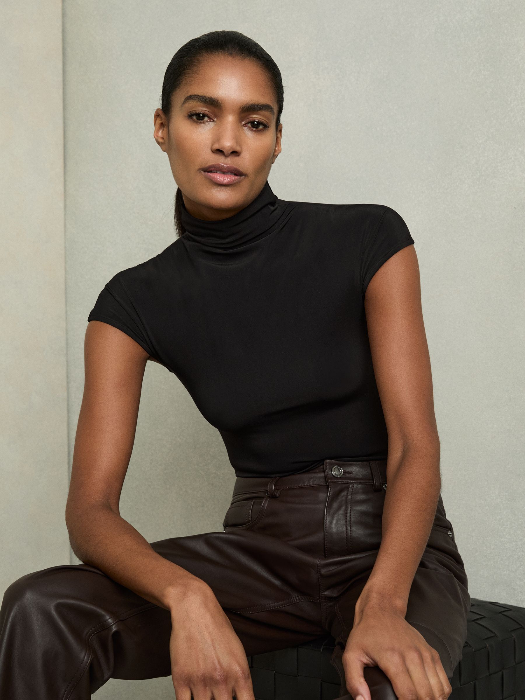 High-Neck Jersey Bodysuit in Black - Image 6 of 7