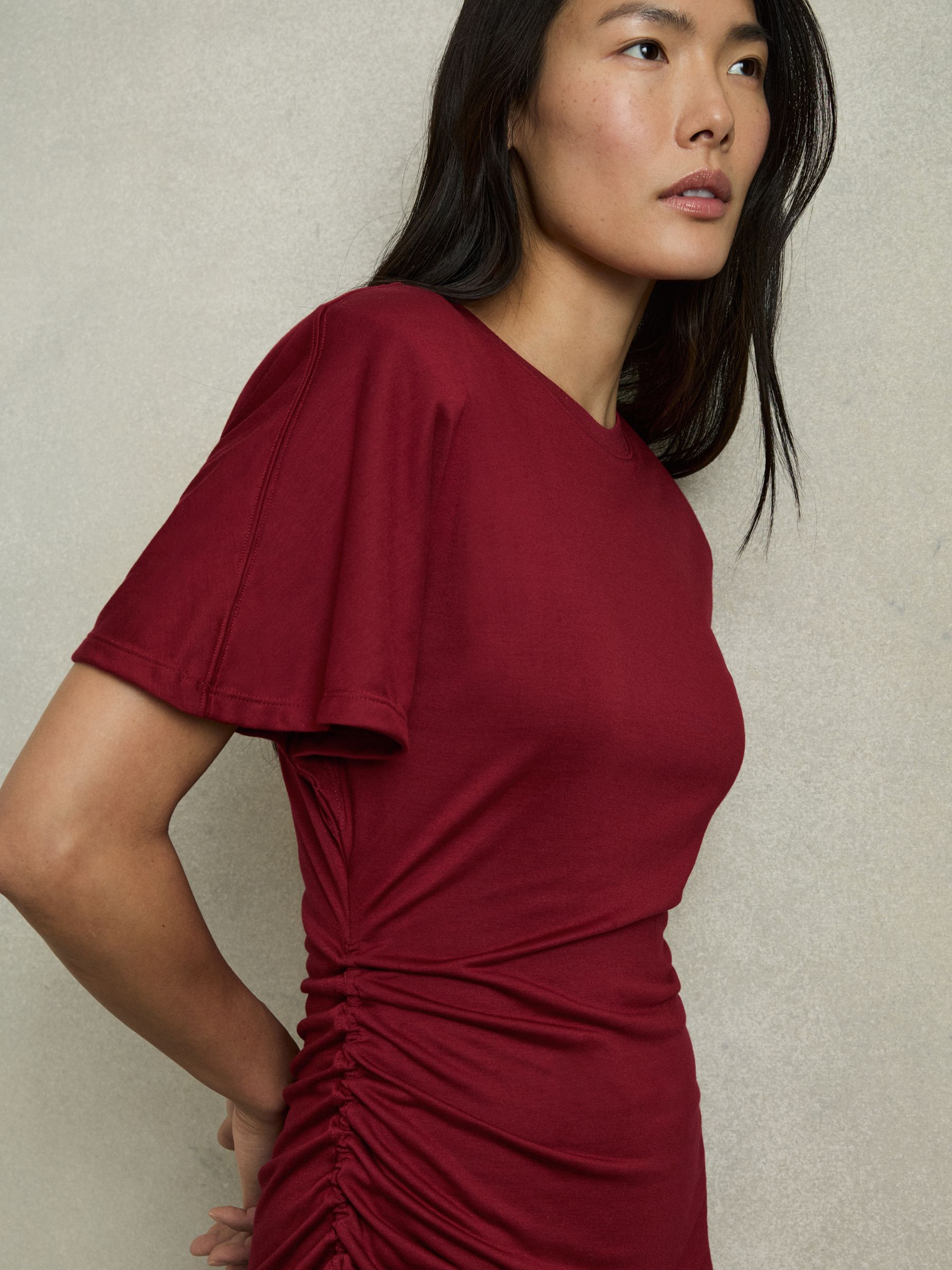 Modal-Blend Ruched Midi Dress in Red - image 3