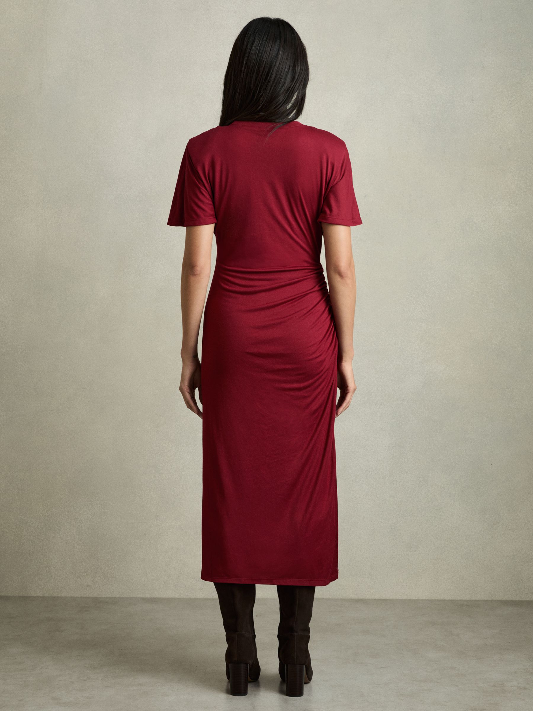Modal-Blend Ruched Midi Dress in Red - Image 4 of 6
