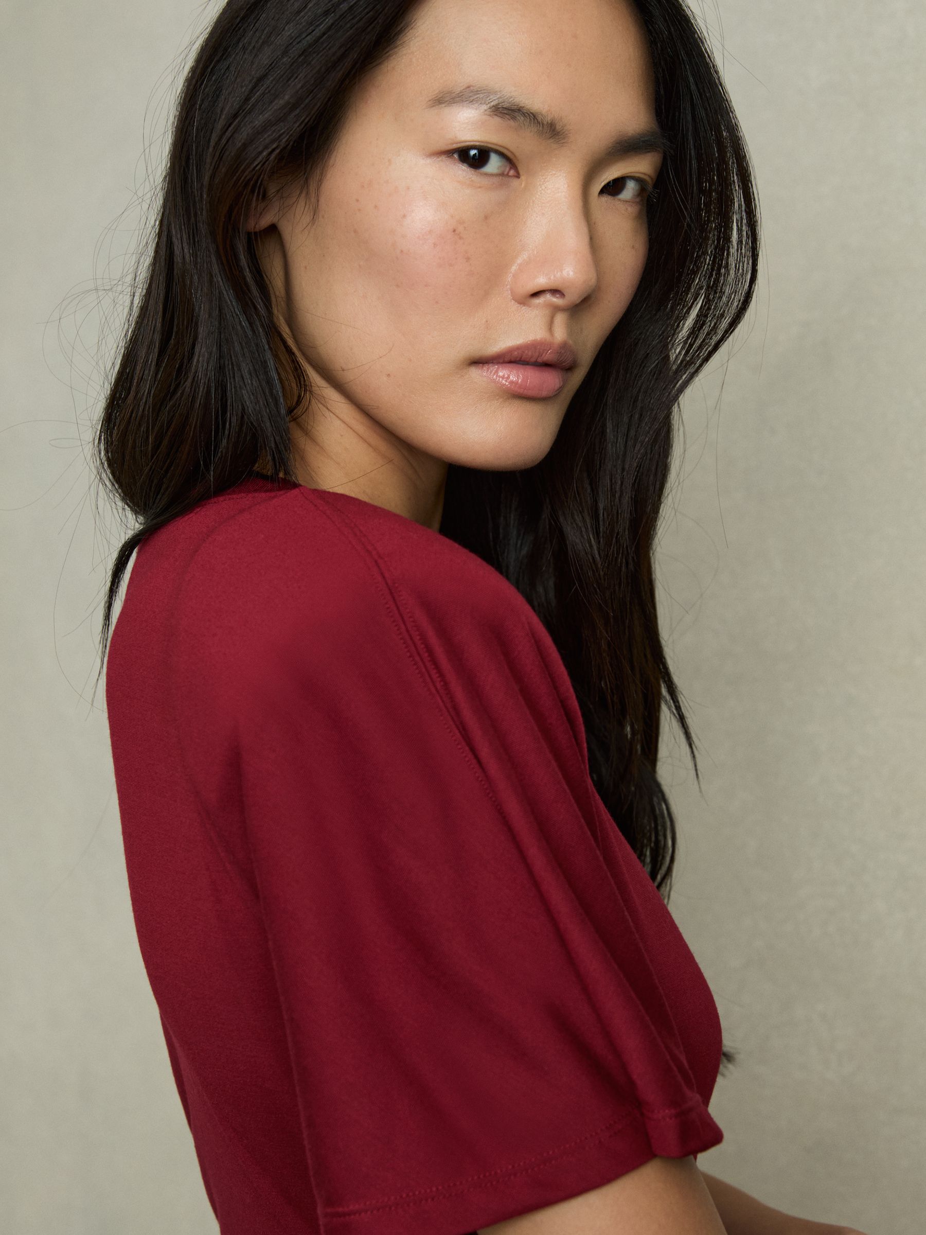 Modal-Blend Ruched Midi Dress in Red - Image 5 of 6