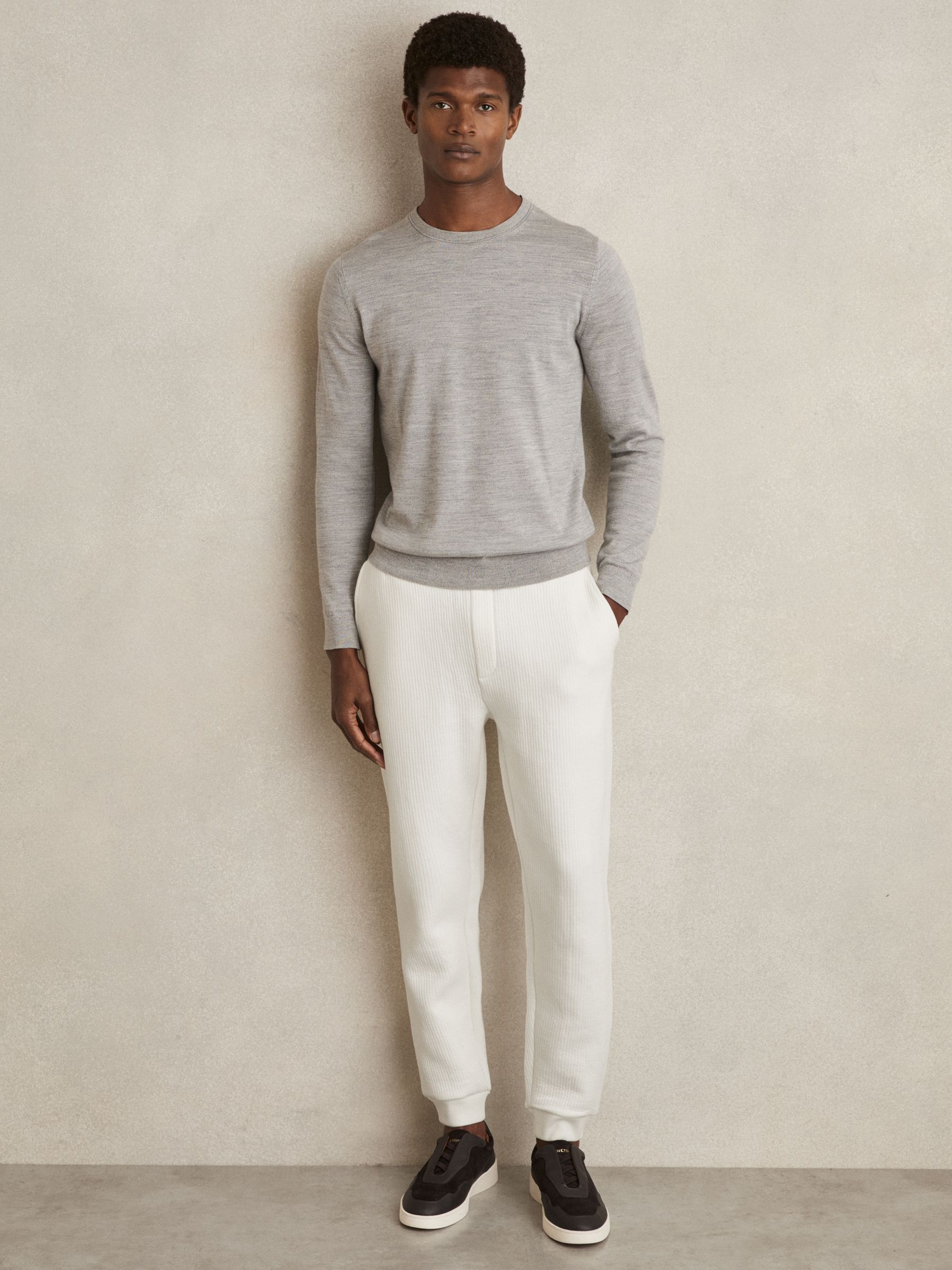 Cotton-Blend Ribbed Drawstring Joggers in White - Image 1 of 6