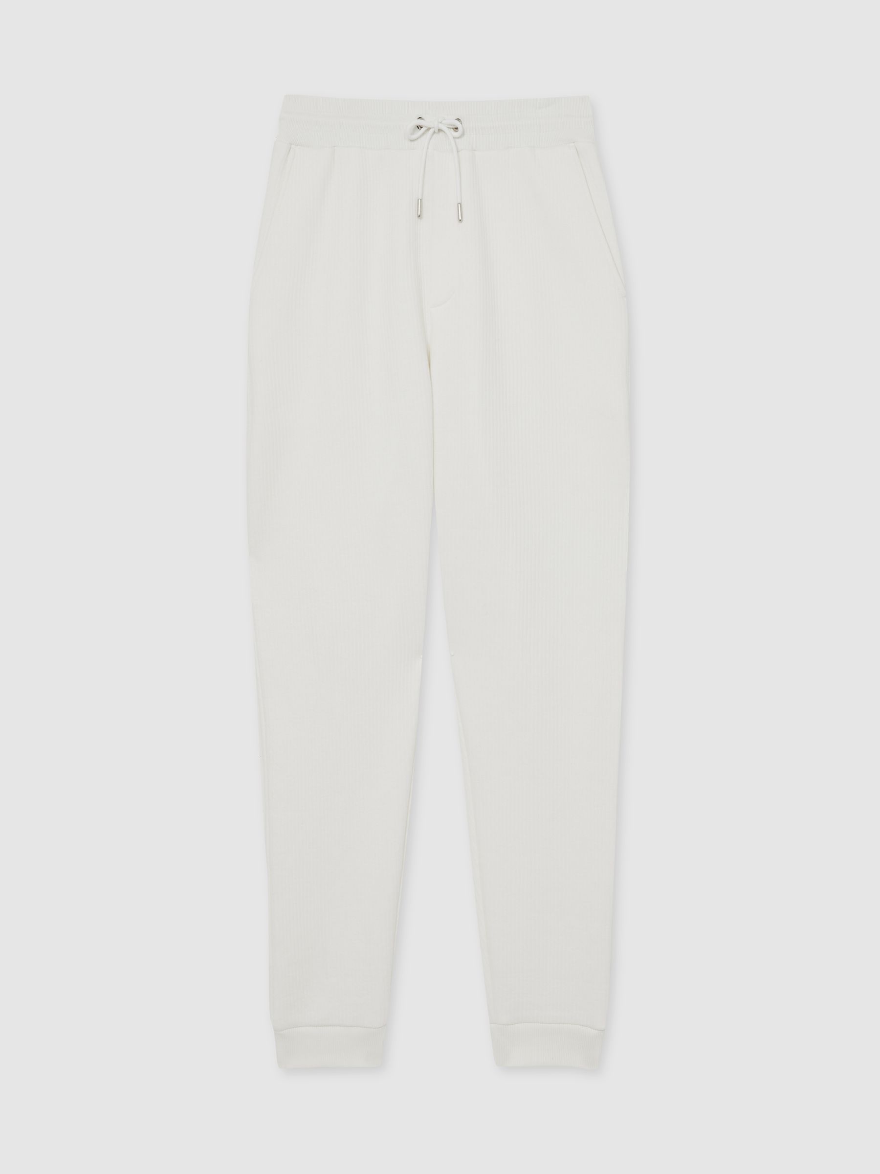 Cotton-Blend Ribbed Drawstring Joggers in White - Image 2 of 6