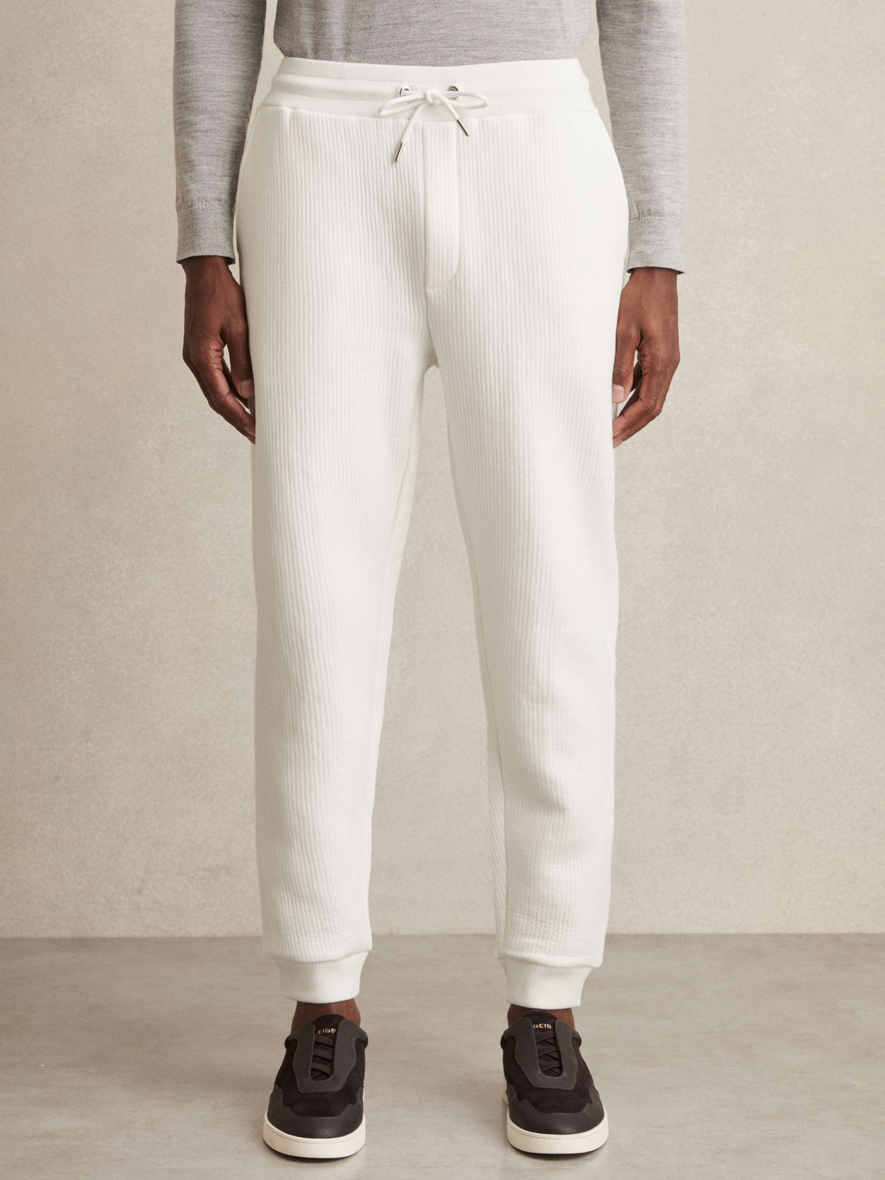 Cotton-Blend Ribbed Drawstring Joggers in White - Image 3 of 6