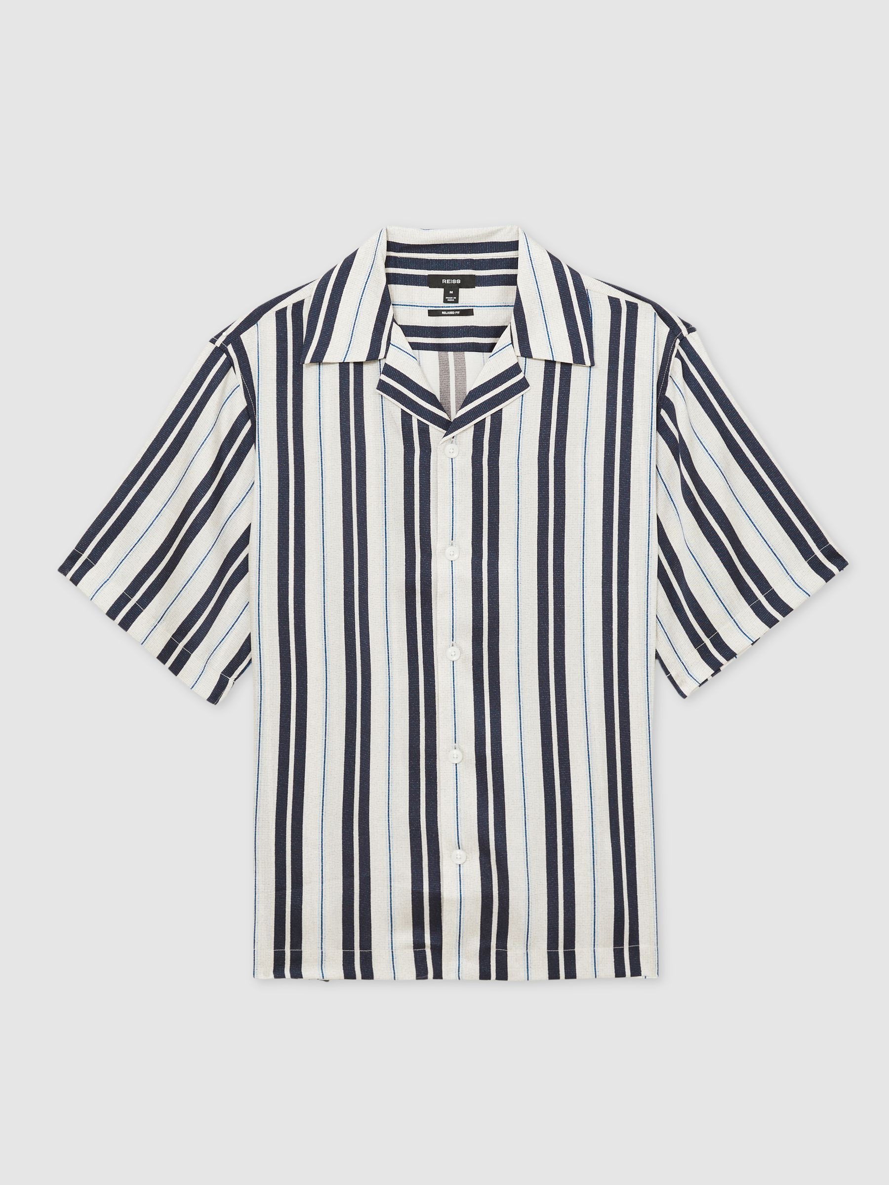 Wide-Stripe Cuban-Collar Shirt in White/Navy - Image 2 of 7