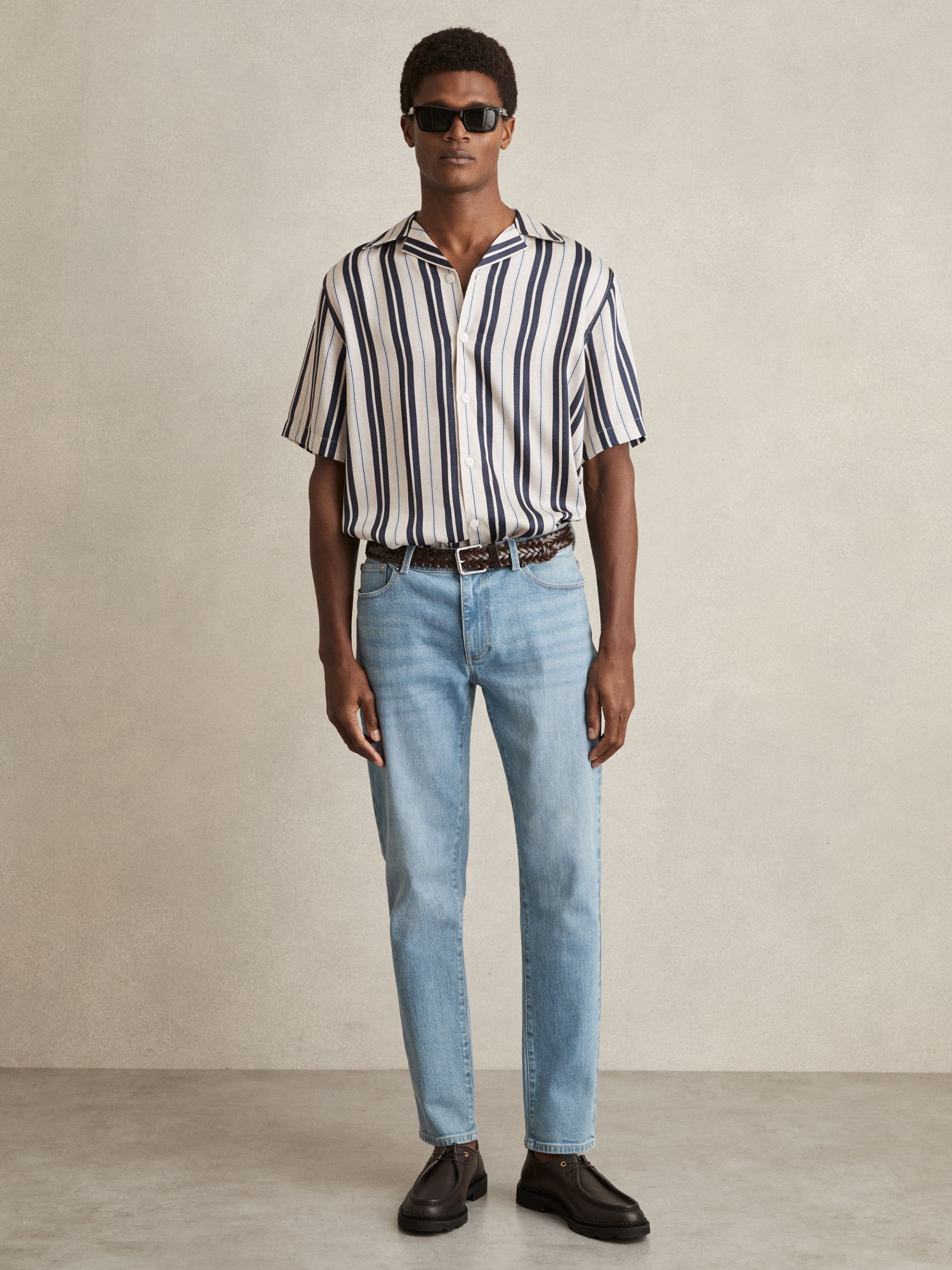 Wide-Stripe Cuban-Collar Shirt in White/Navy - Image 3 of 7