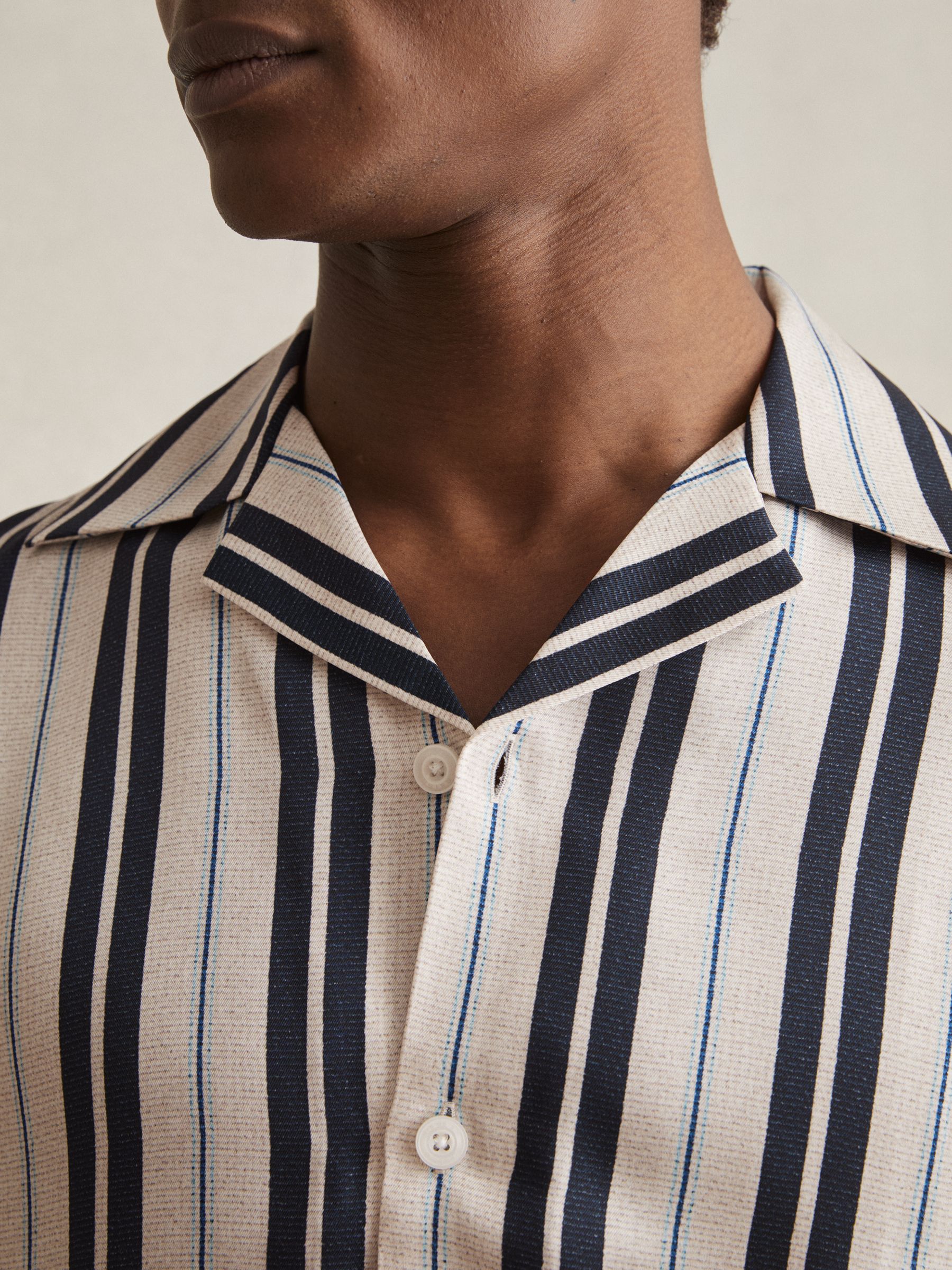 Wide-Stripe Cuban-Collar Shirt in White/Navy - Image 4 of 7