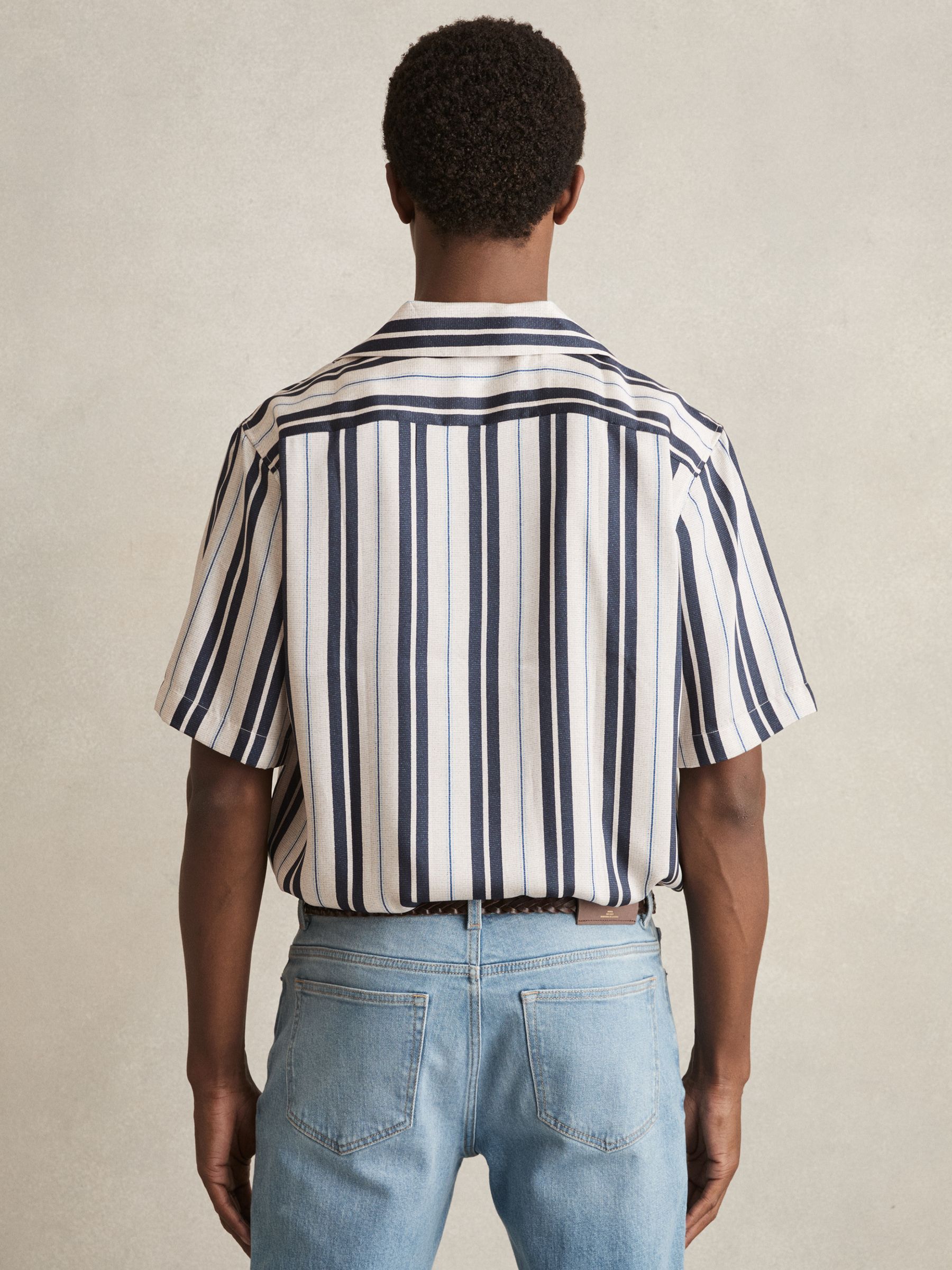 Wide-Stripe Cuban-Collar Shirt in White/Navy - Image 5 of 7