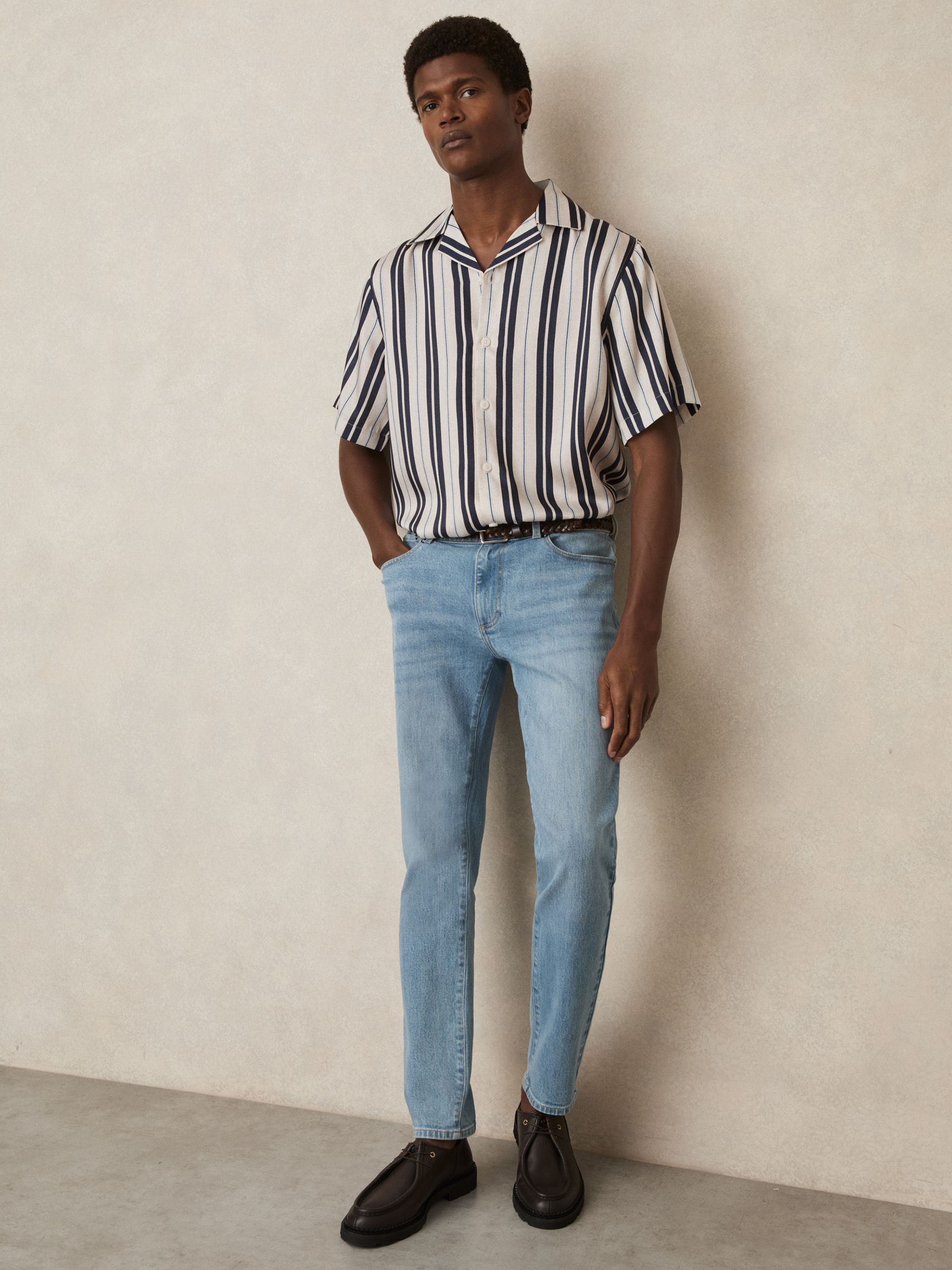 Wide-Stripe Cuban-Collar Shirt in White/Navy - Image 6 of 7