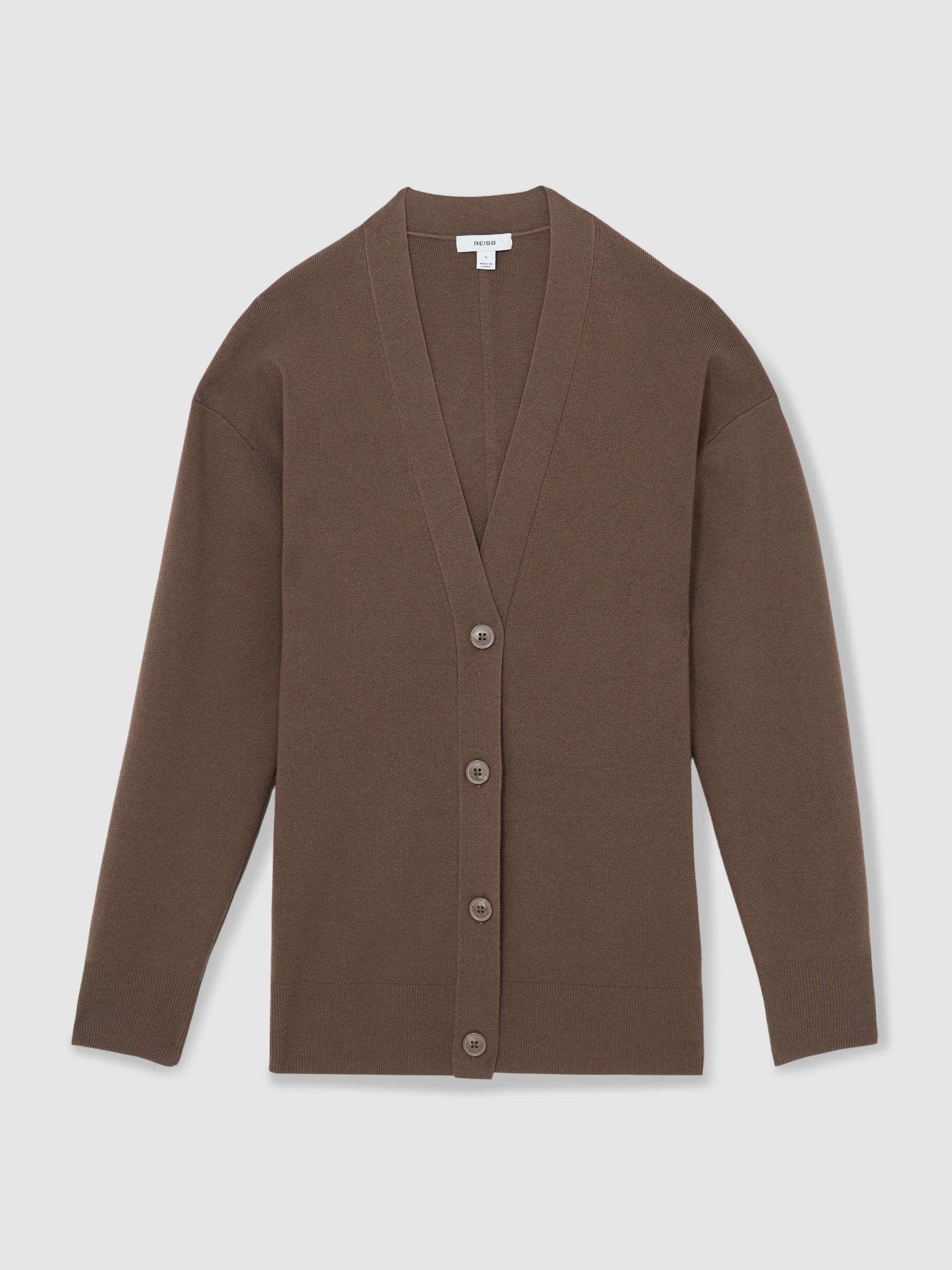 Lyocell Blend V-Neck Cardigan in Mink - Image 2 of 4