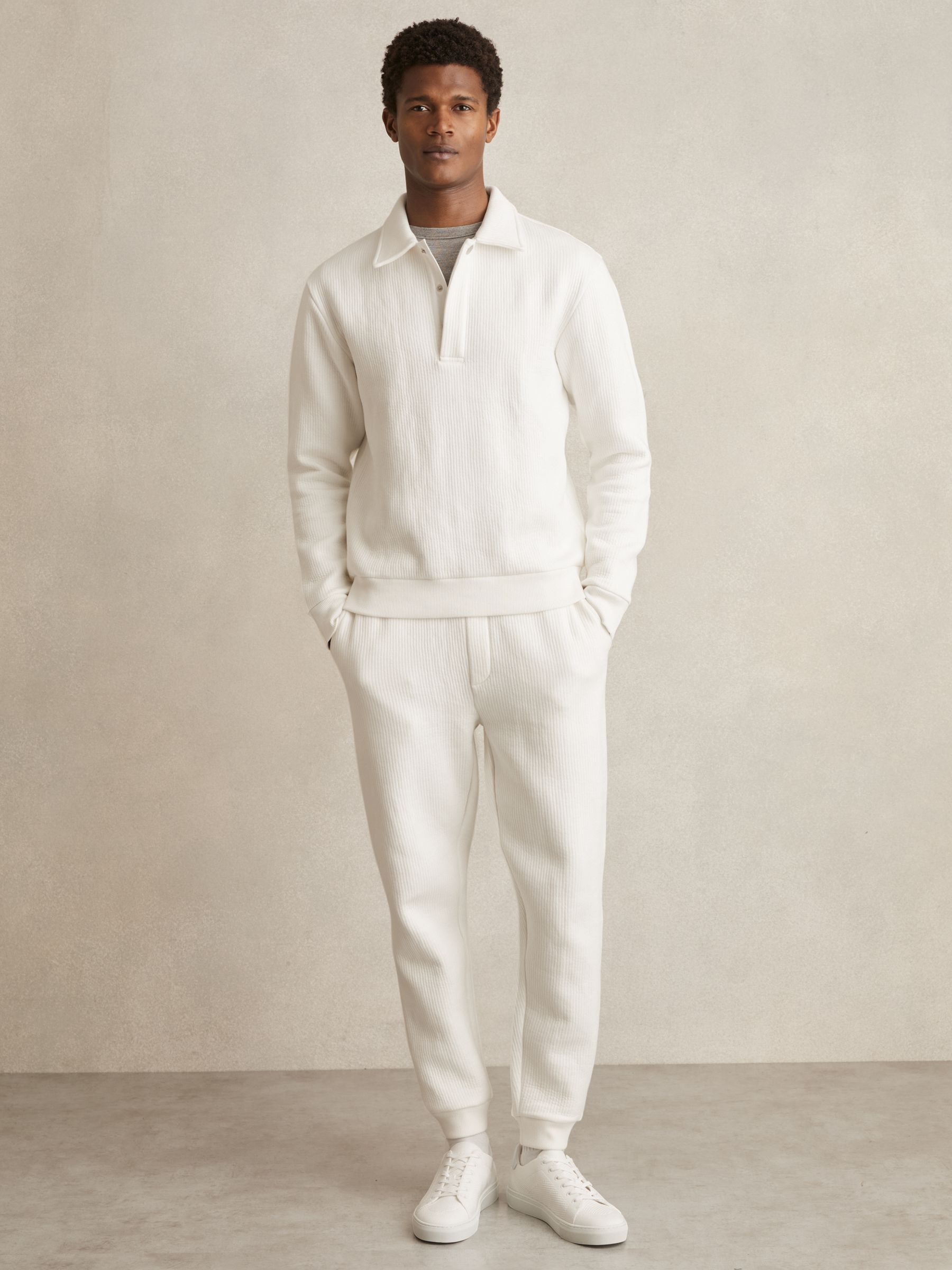 Jersey Ribbed Polo Shirt in White - Image 3 of 6