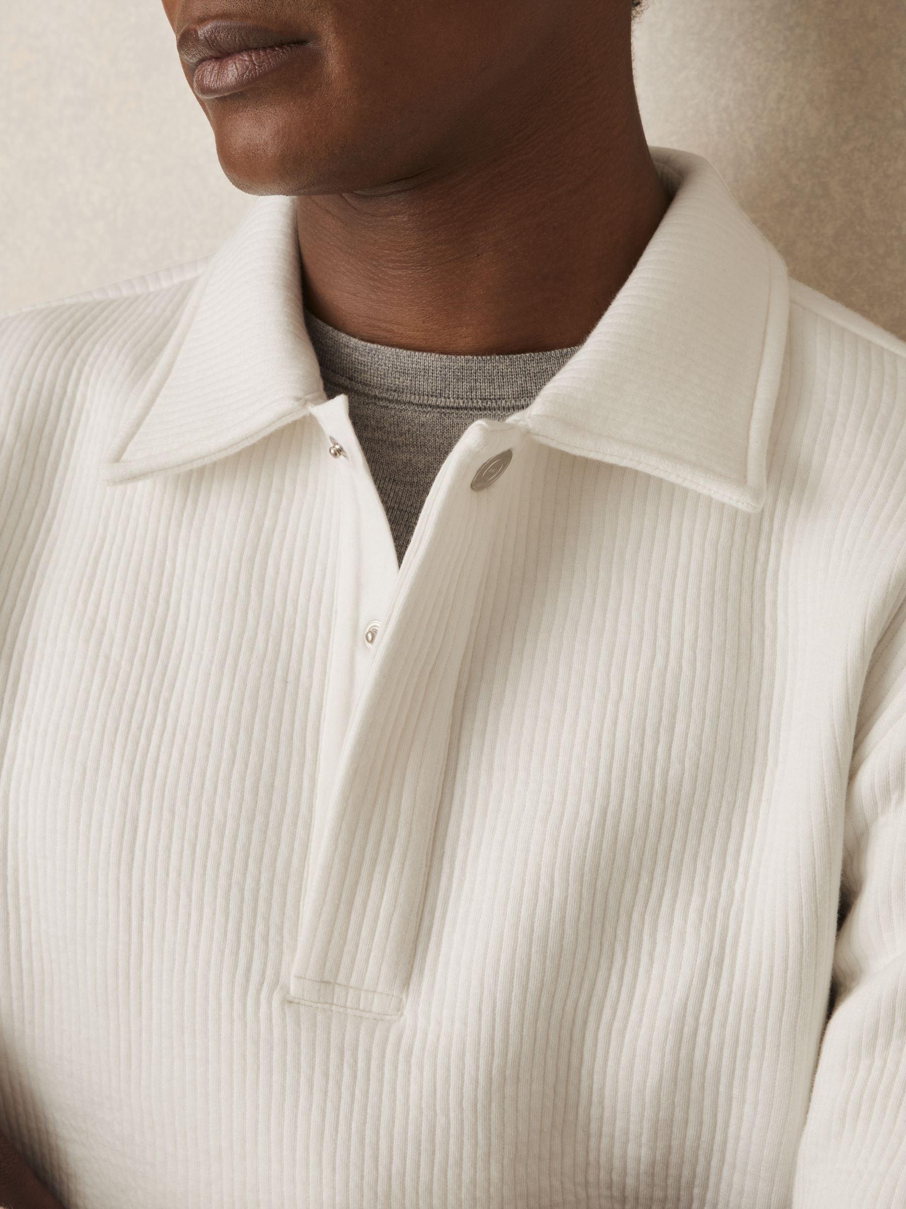 Jersey Ribbed Polo Shirt in White - Image 4 of 6