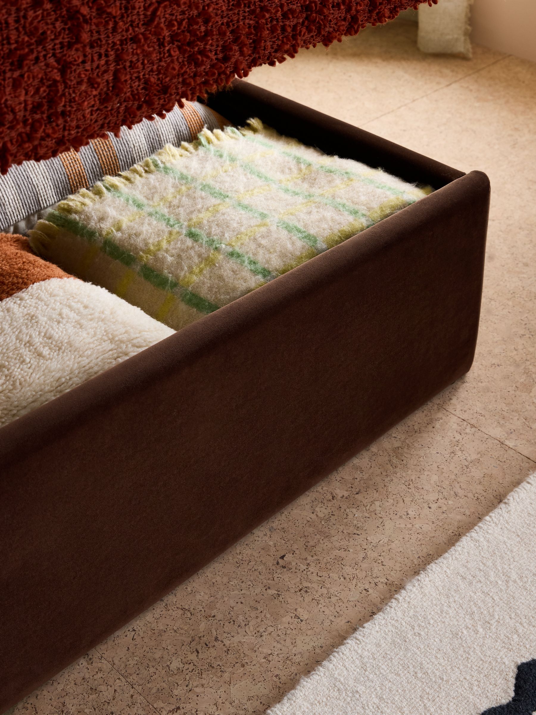 Chocolate Brown Velvet Ottoman Storage Bed Harlow Bed - Image 3 of 5