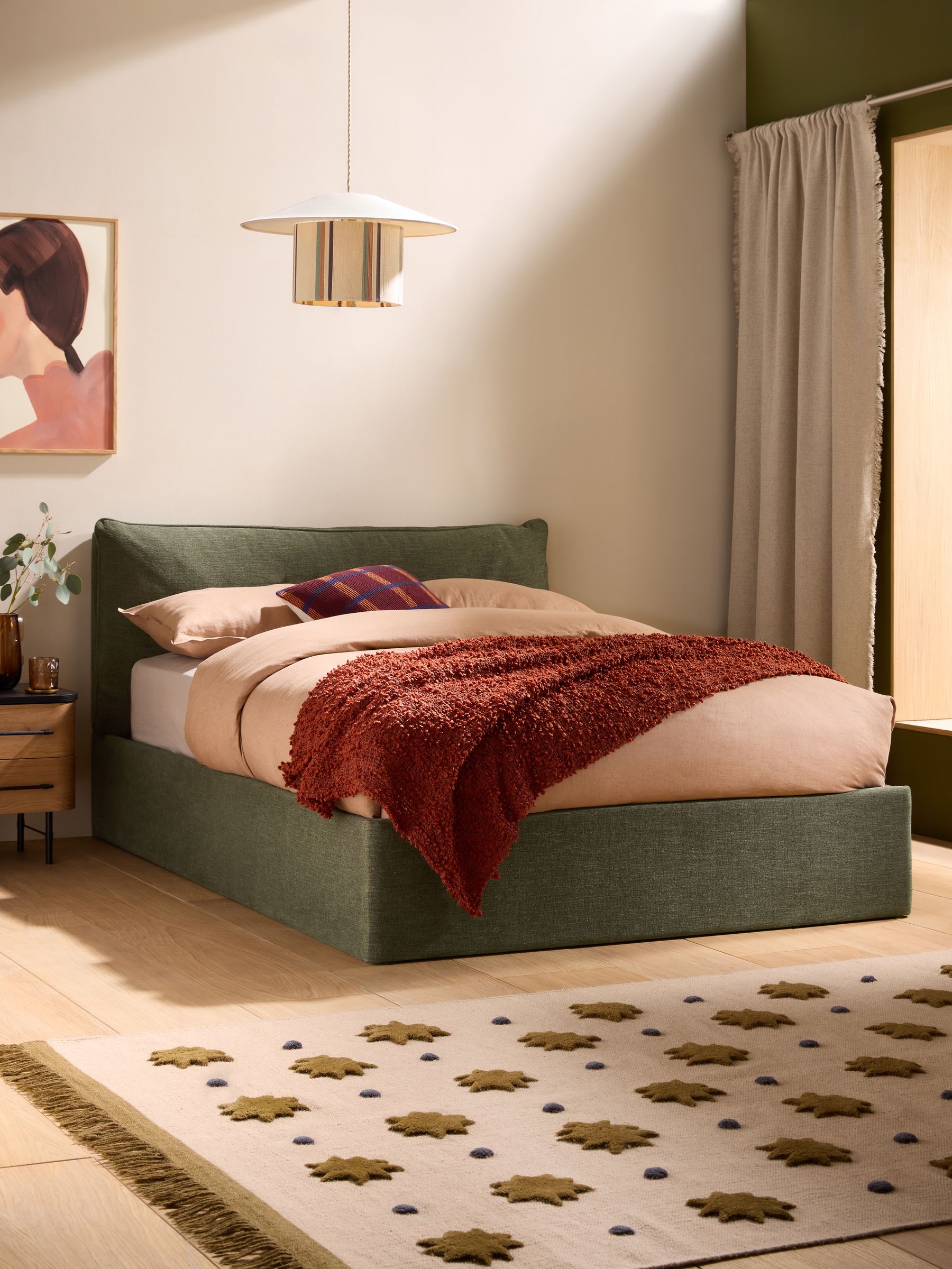 Harlow Ottoman Storage Bed Frame in Soft Touch Boucle Forest Green - Image 1 of 5