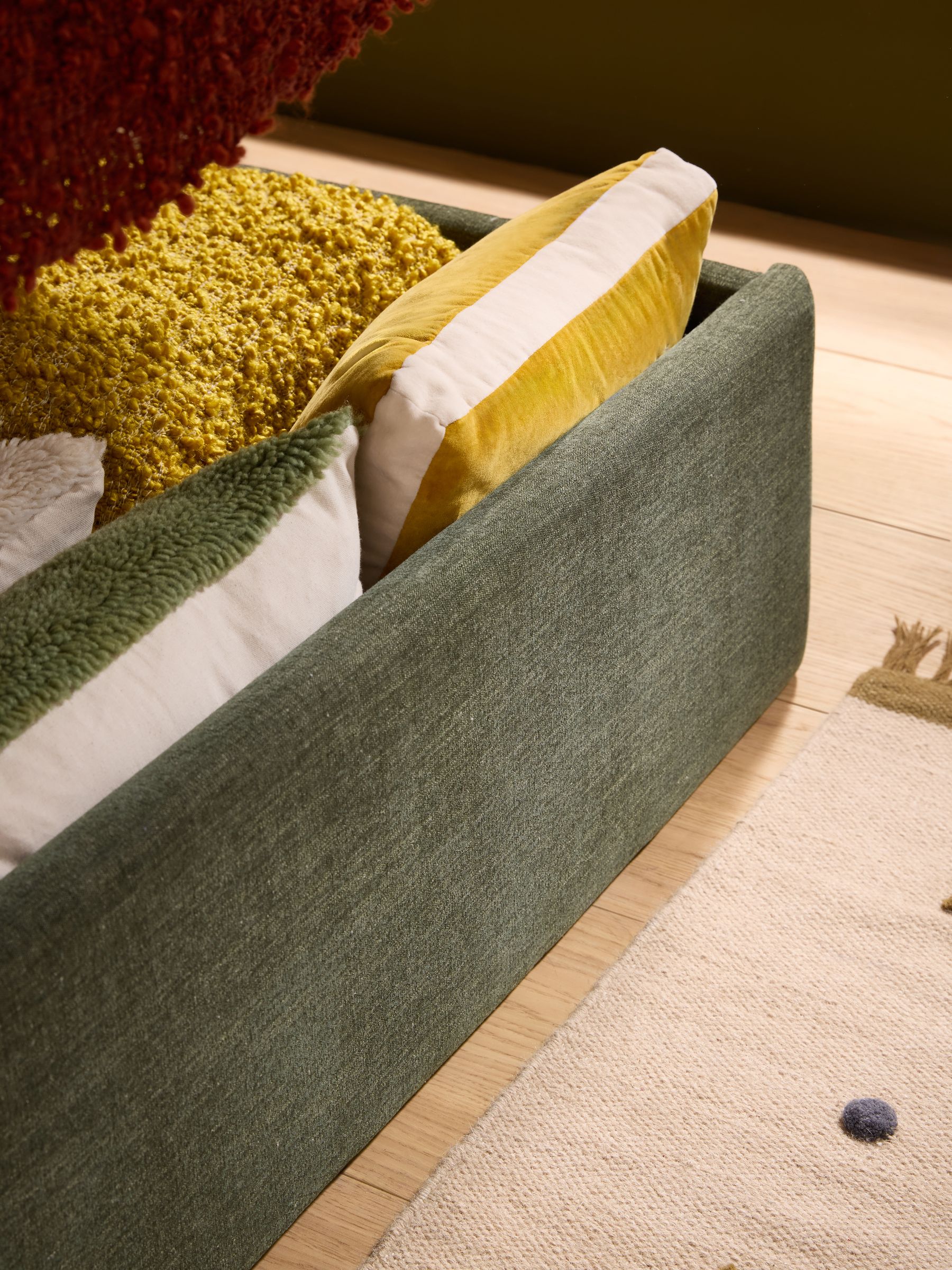 Harlow Ottoman Storage Bed Frame in Soft Touch Boucle Forest Green - Image 3 of 5