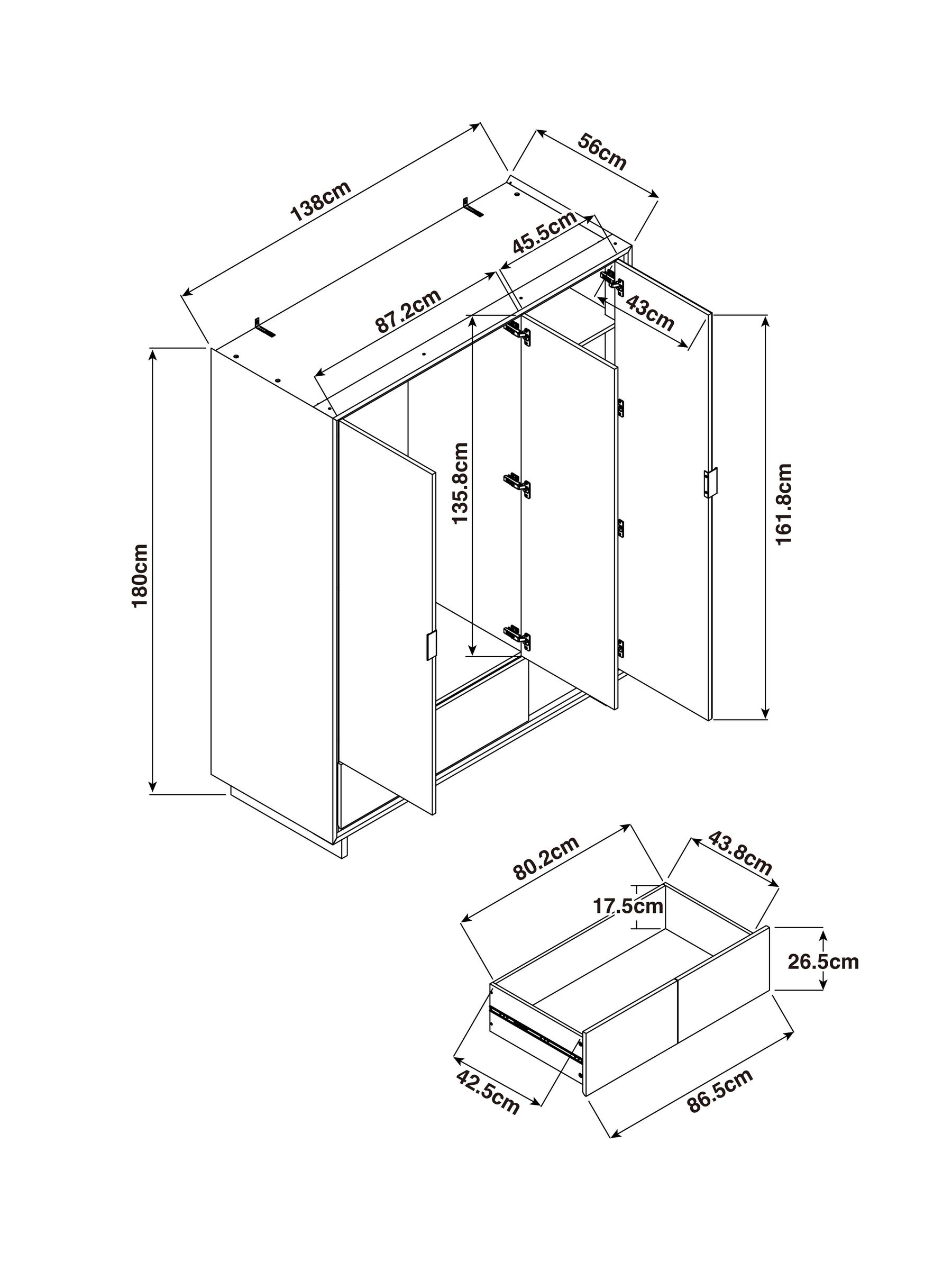 Kaci Mirror Triple Wardrobe in Dark Walnut Effect - Image 6 of 6 Kaci Mirror Triple Wardrobe in Dark Walnut Effect - Image 6 of 6