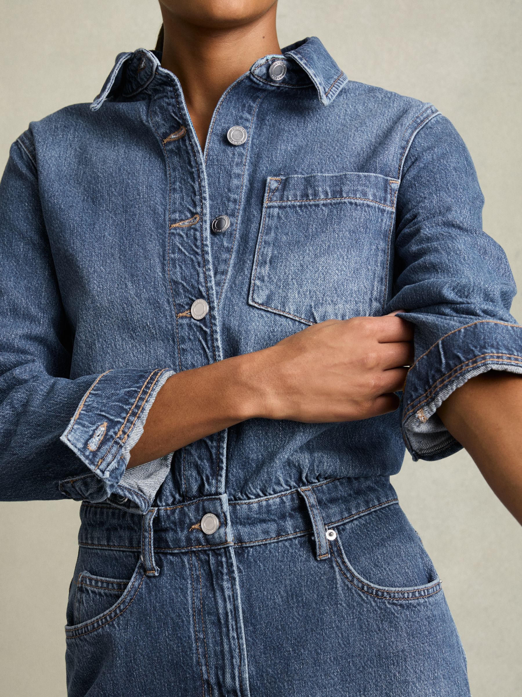Denim Button-Through Midi Dress in Indigo - Image 3 of 7