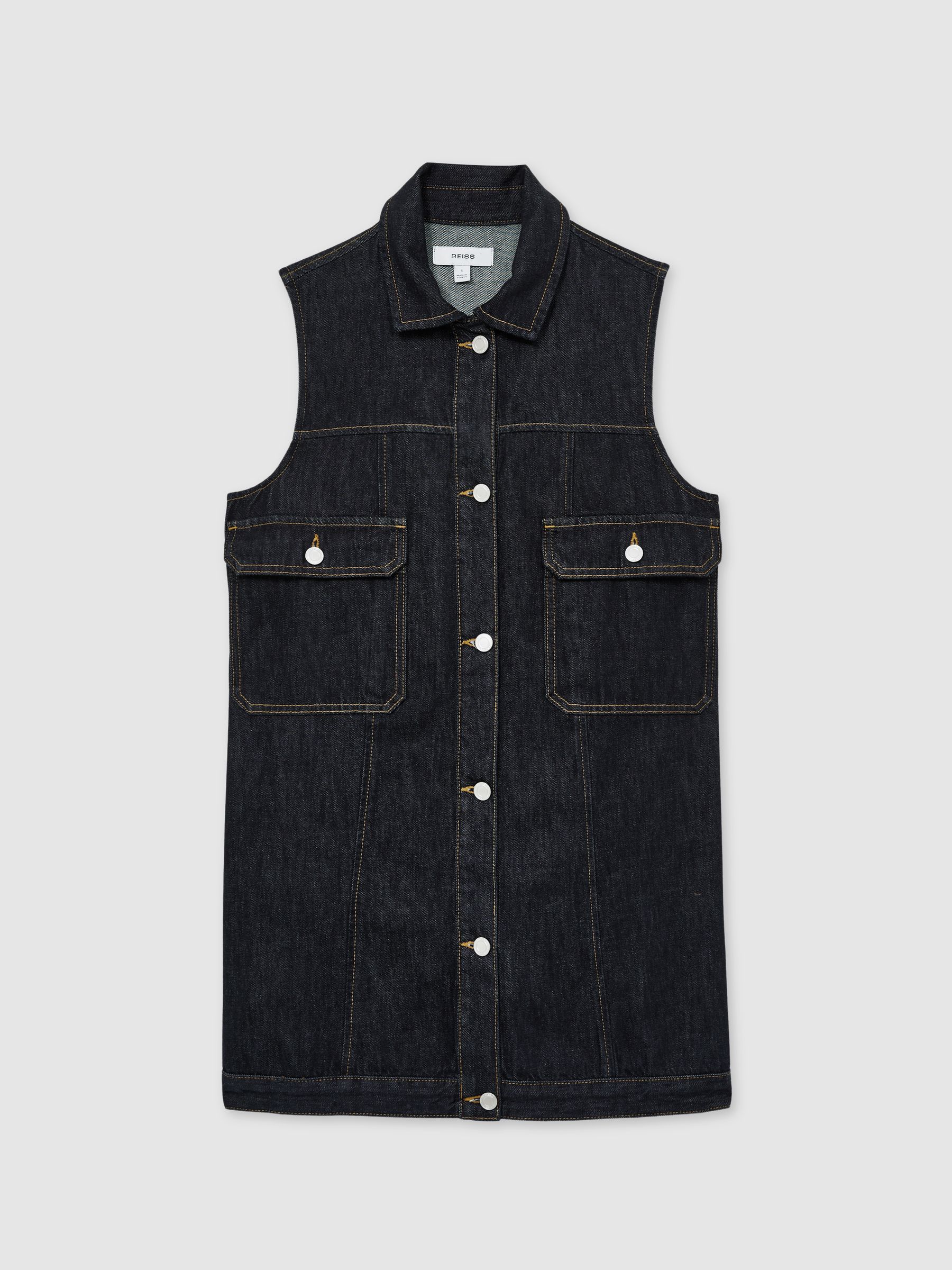 Sleeveless Denim Shift Dress in Indigo - Image 2 of 6