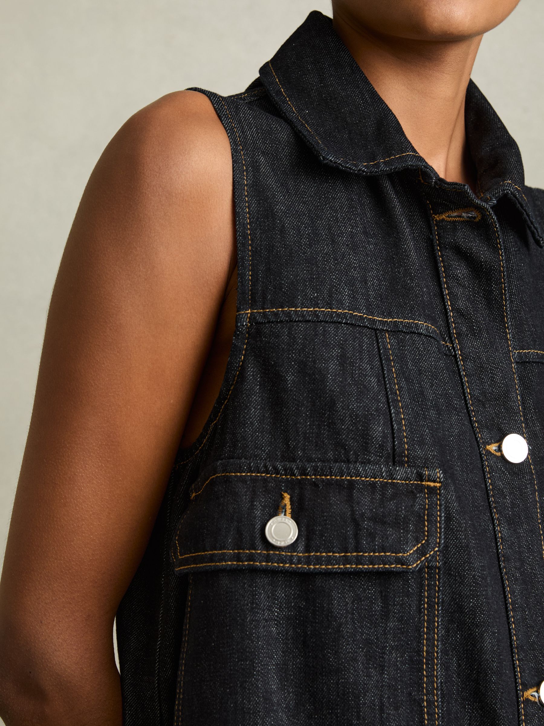 Sleeveless Denim Shift Dress in Indigo - Image 4 of 6