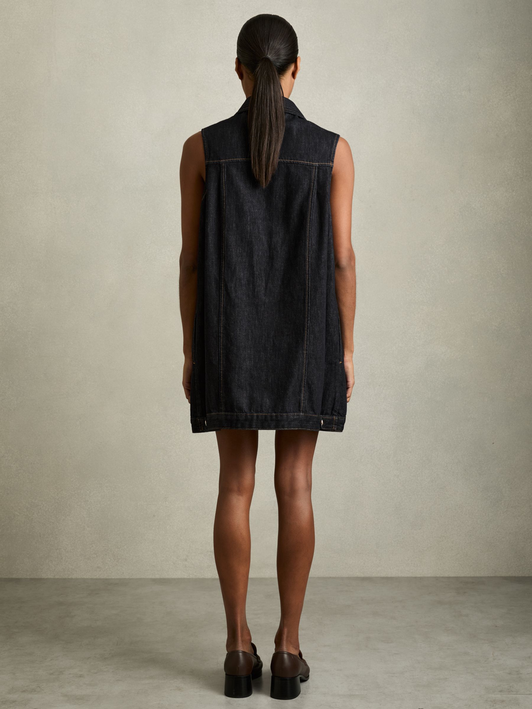 Sleeveless Denim Shift Dress in Indigo - Image 5 of 6