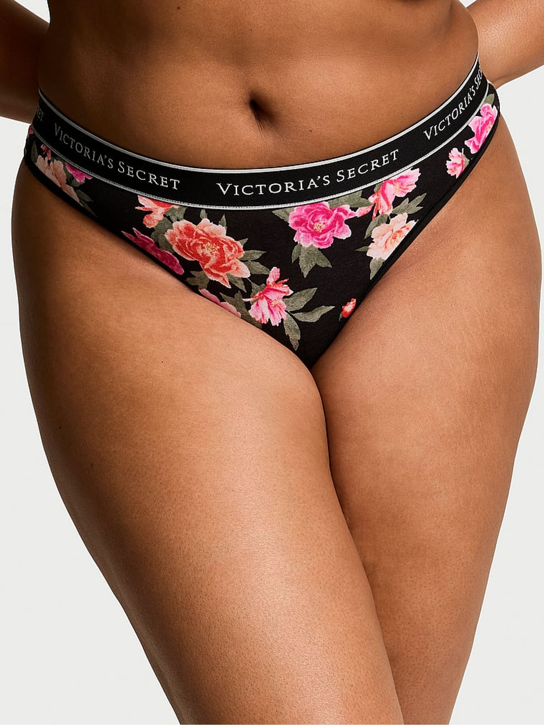Black Floral Thong Knickers - Image 1 of 3
