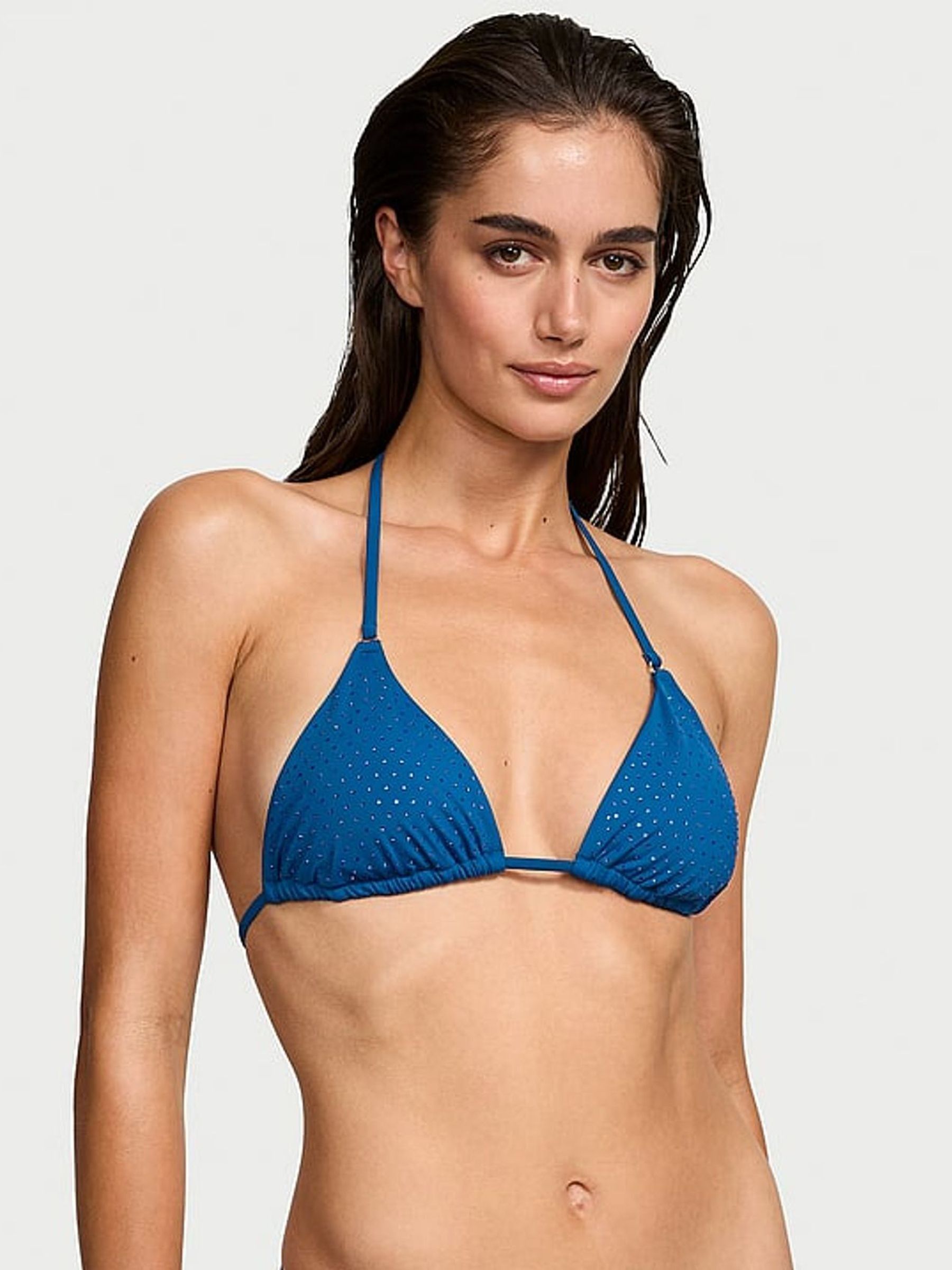 Sapphire Blue Diamante Triangle Bikini Top - Image 1 of 4