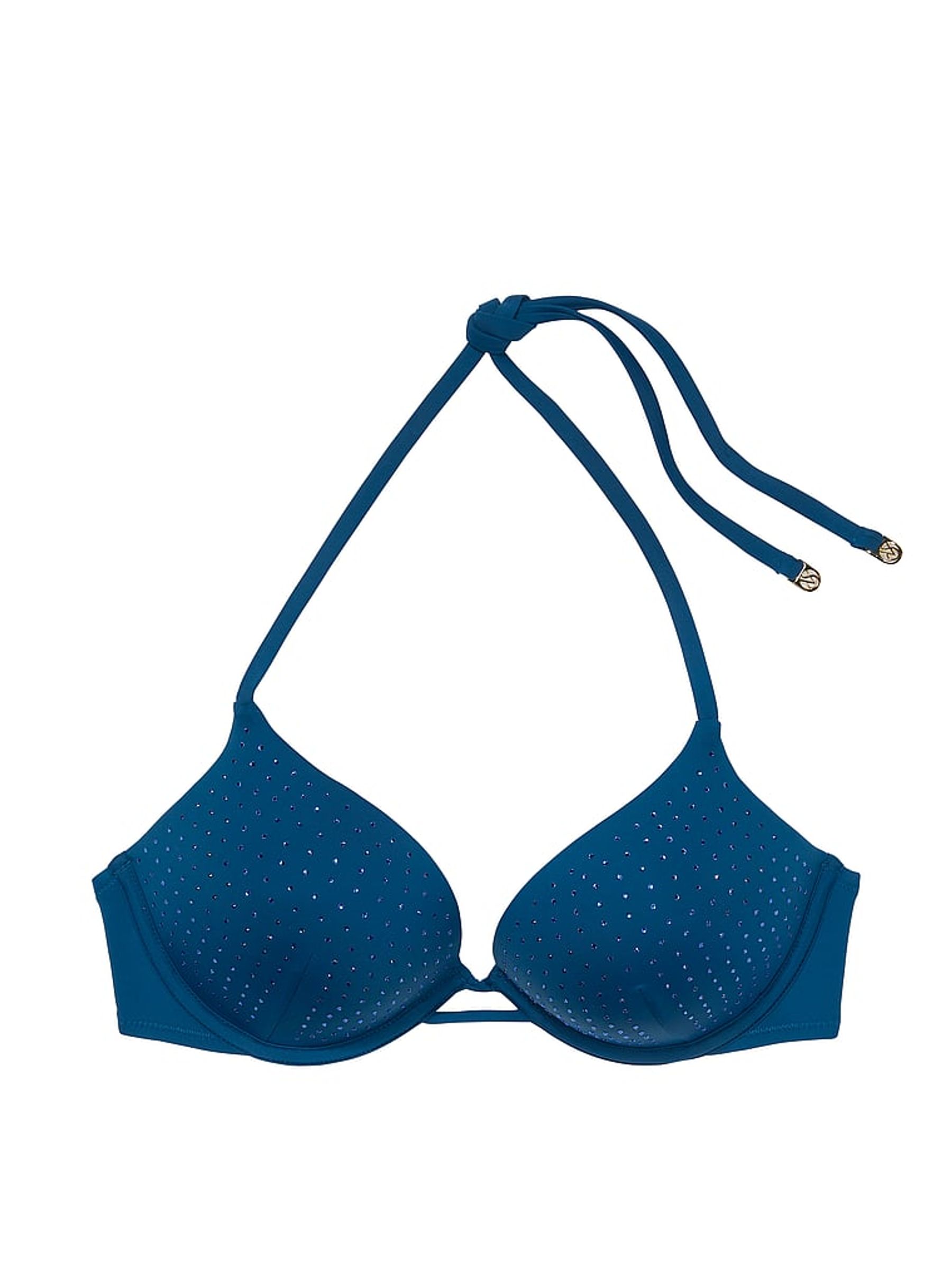 Sapphire Blue Diamante Add 2 Cups Push Up Bikini Top - Image 4 of 4