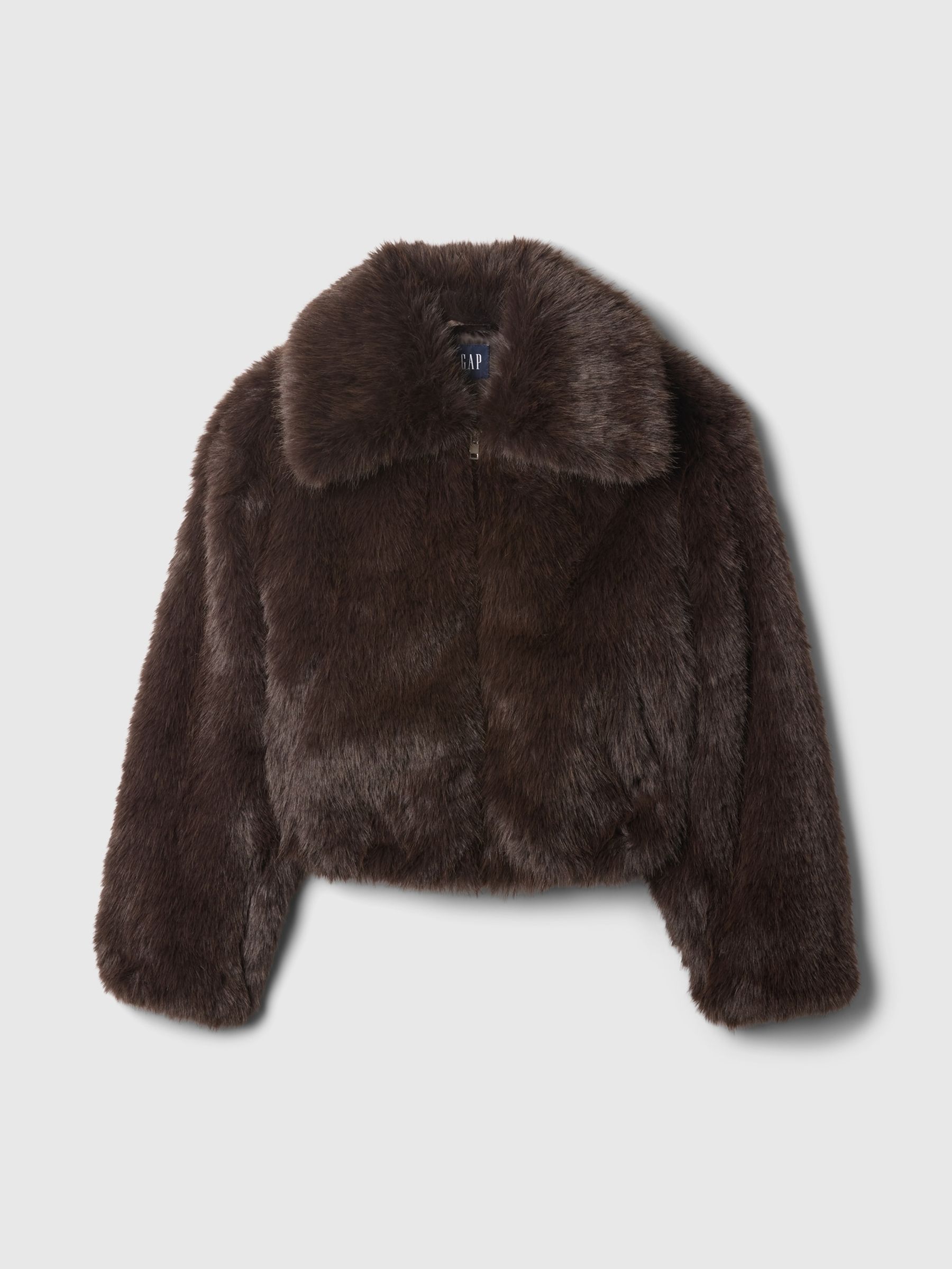 Brown Cropped Faux Fur Jacket - Image 5 of 5