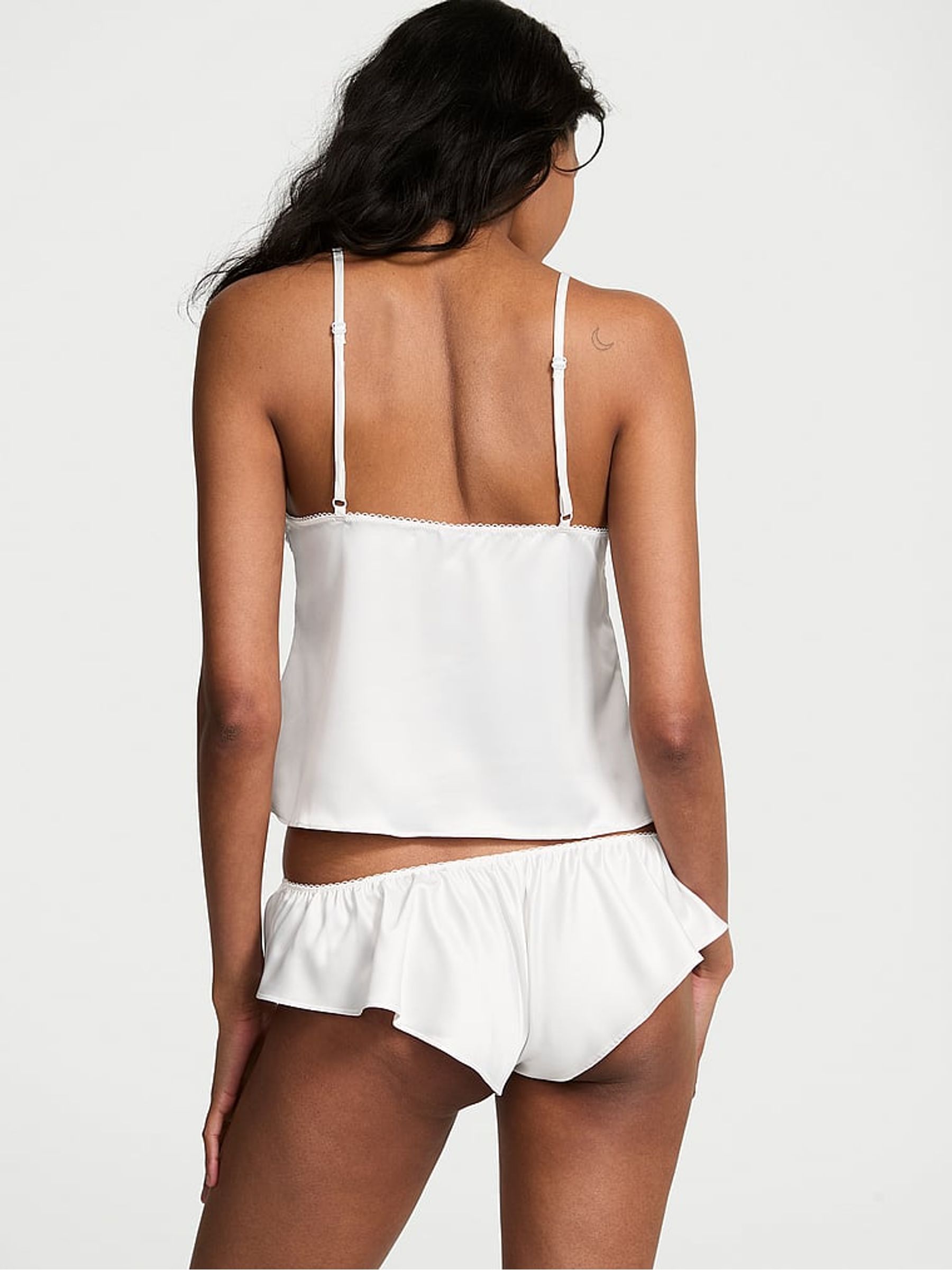 Coconut White Satin Lace Trim Cami Set - Image 2 of 2