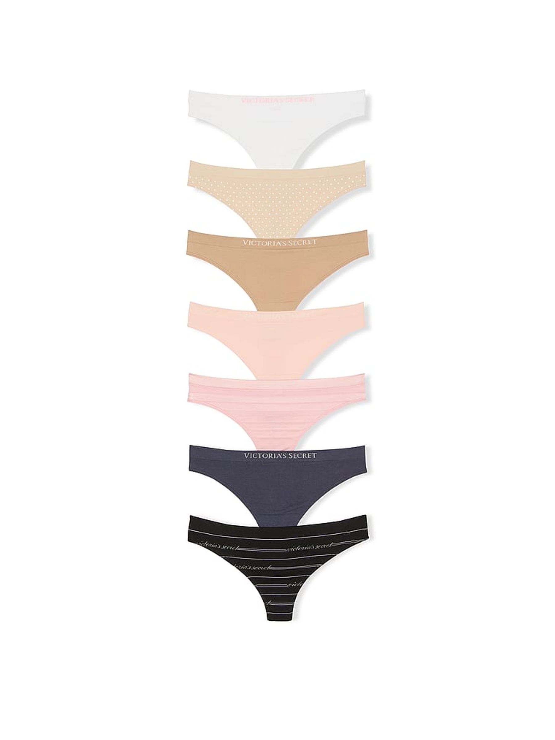 White/Nude/Pink/Blue/Black Thong 7 Pack Knickers - Image 1 of 3