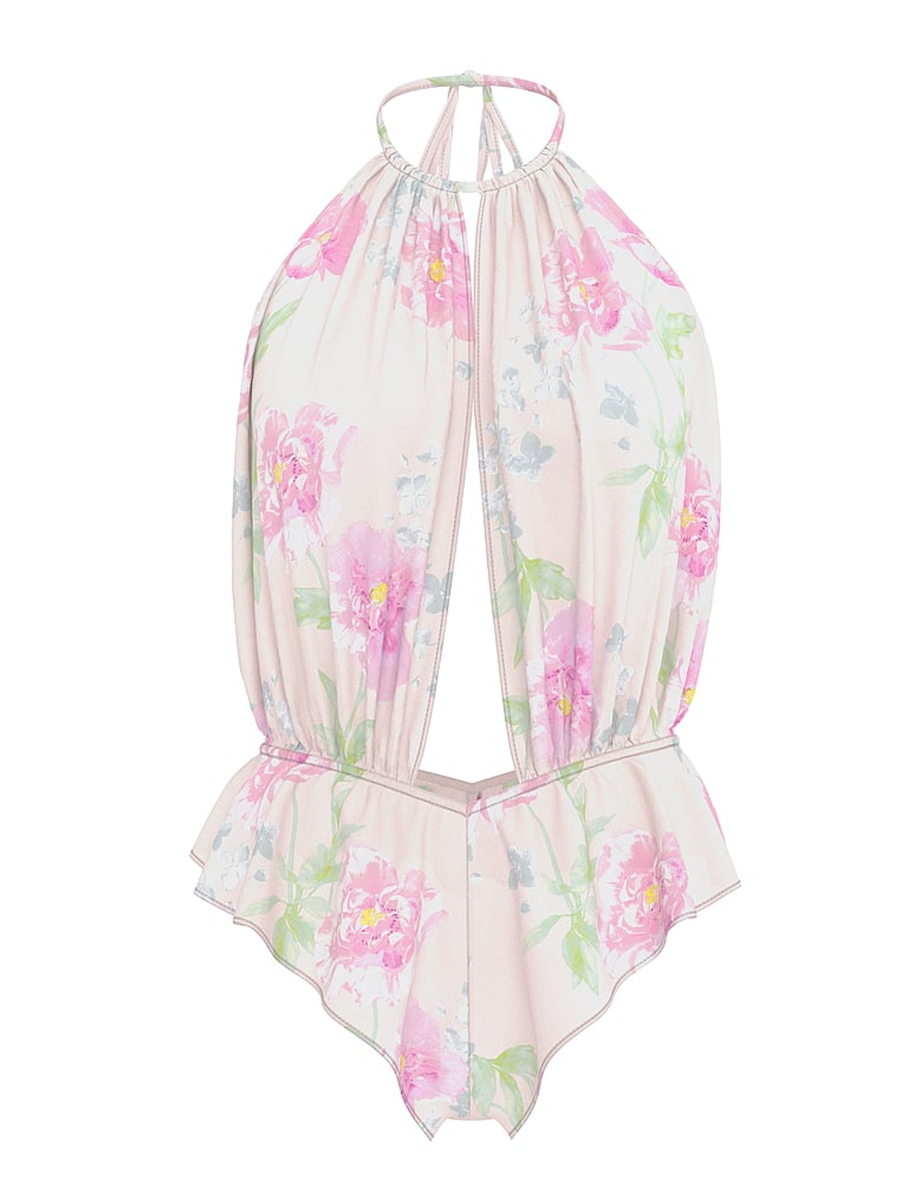 Faint Pink Peony Chiffon Halter Bodysuit - Image 2 of 2