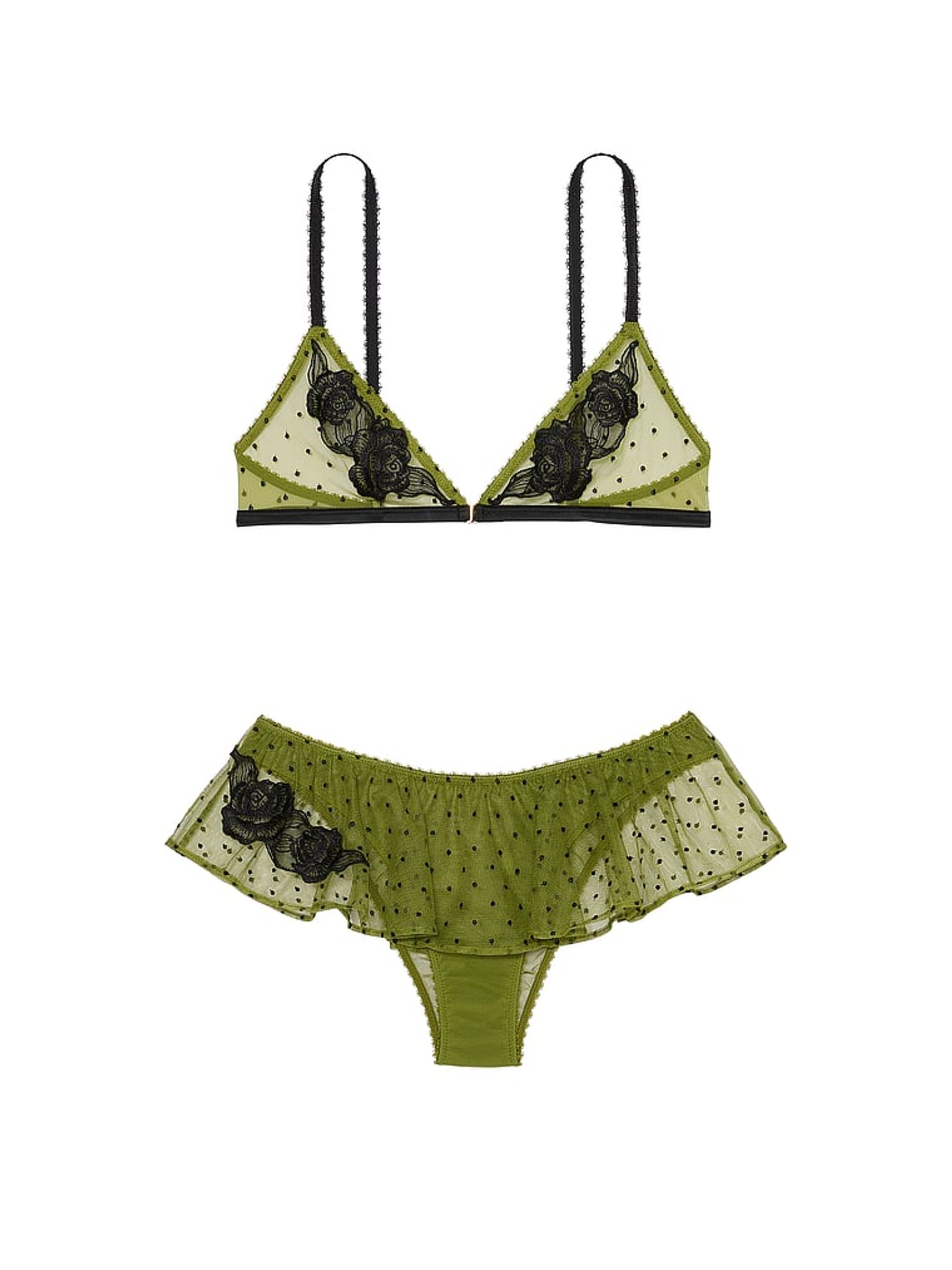 Pear Green Sheer Rose Bralette and Knicker Set - Image 3 of 3