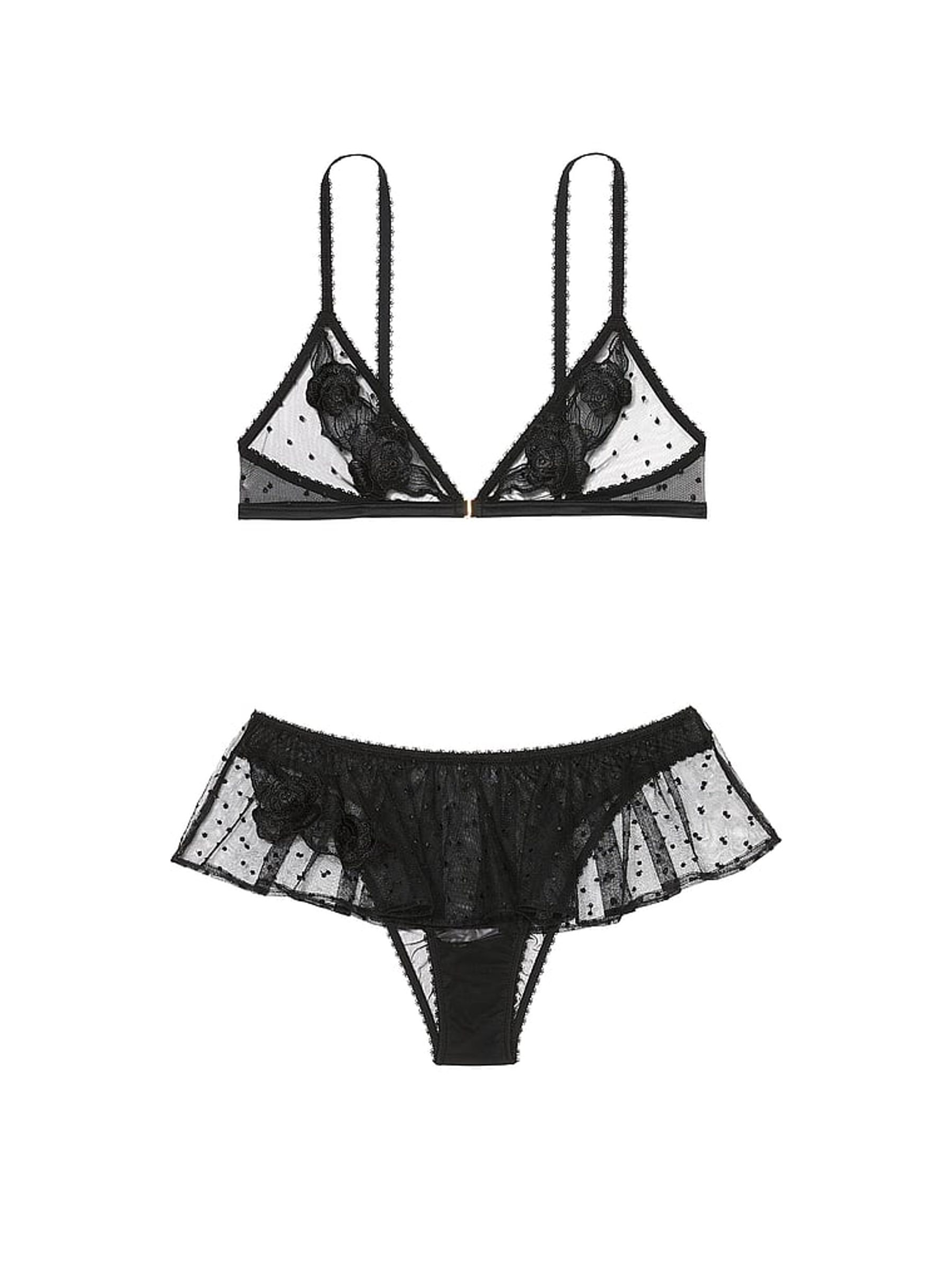 Black Sheer Rose Bralette and Knicker Set - Image 3 of 3