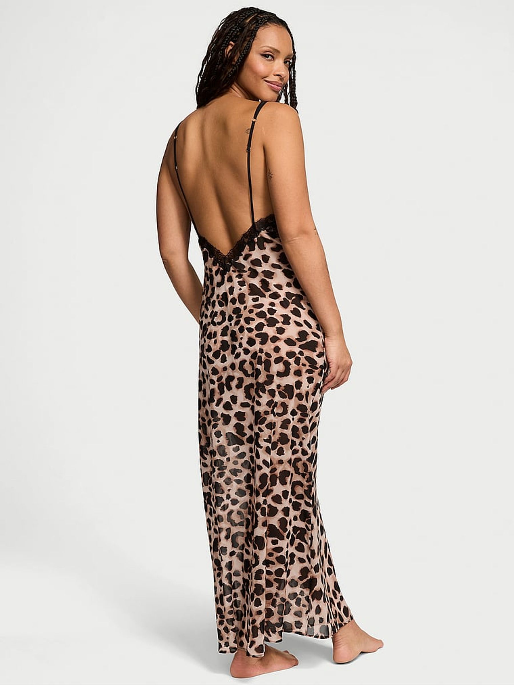 Leopard Brown Chiffon Long Slip Dress - Image 2 of 3