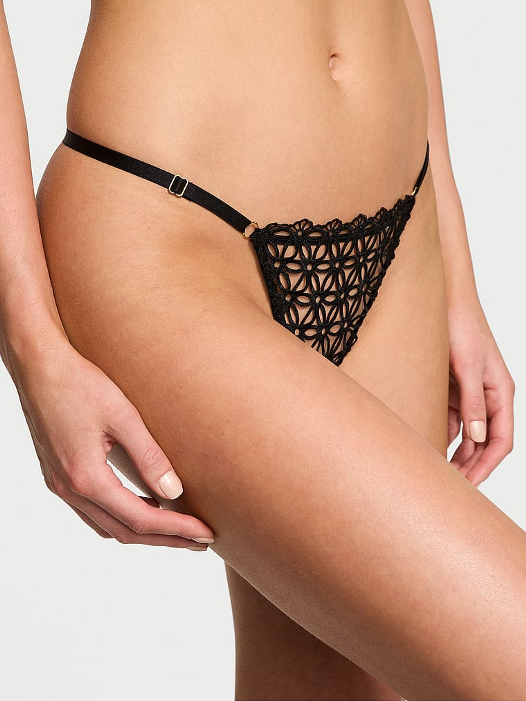 Black G String Geo Daisy Lace Knickers - Image 1 of 3