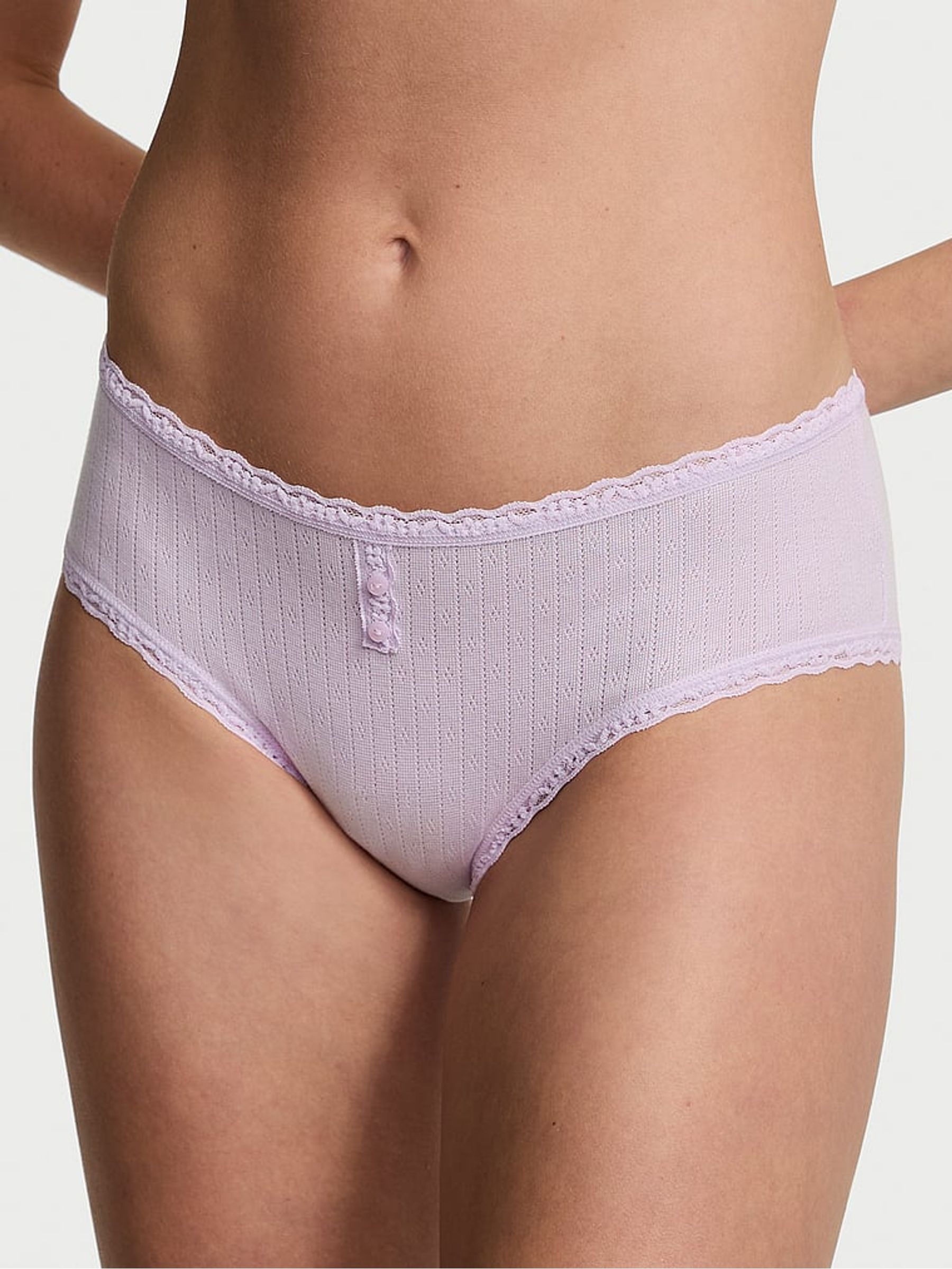 Delicate Violet Purple Cheeky Cotton Pointelle Knickers - Image 1 of 3