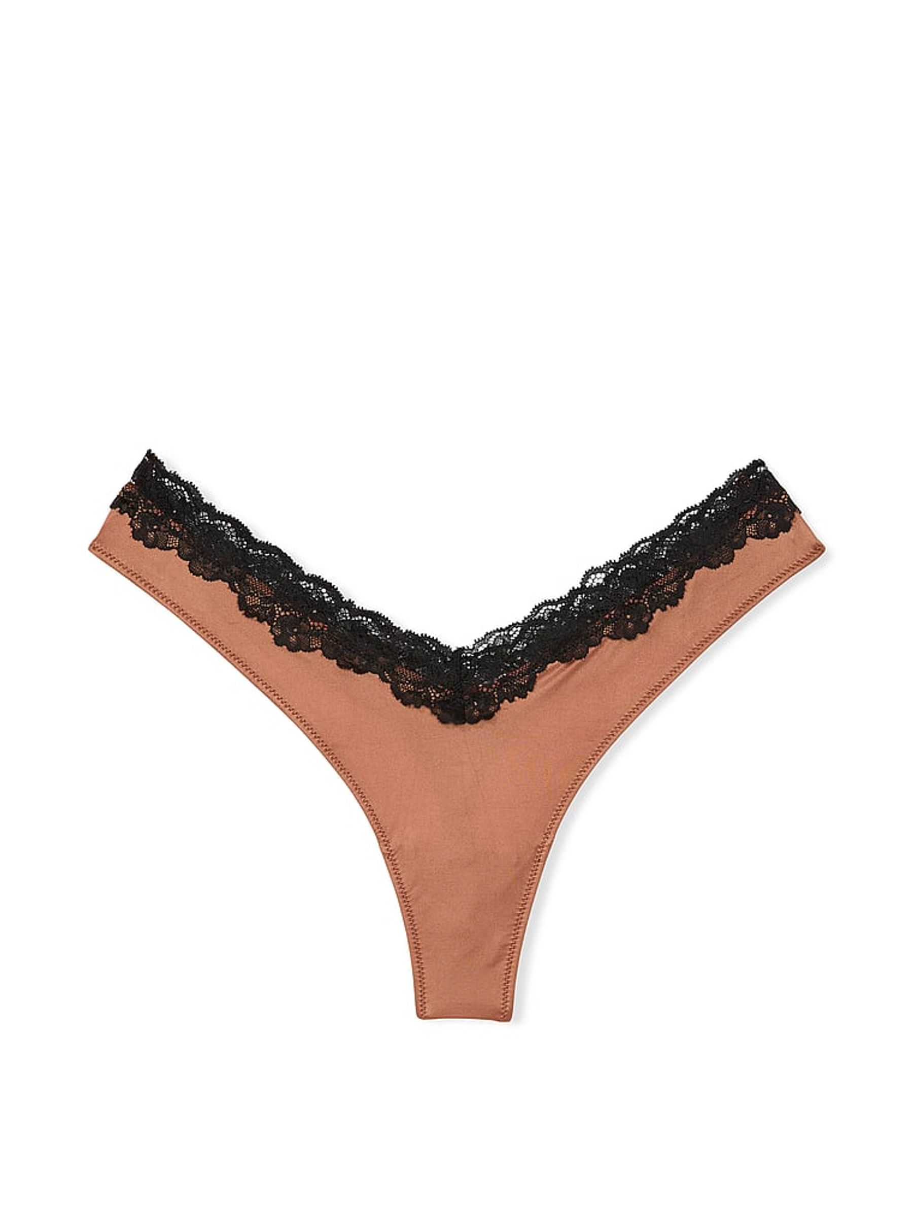 Caramel Nude Thong Lace Trim Knickers - Image 3 of 3