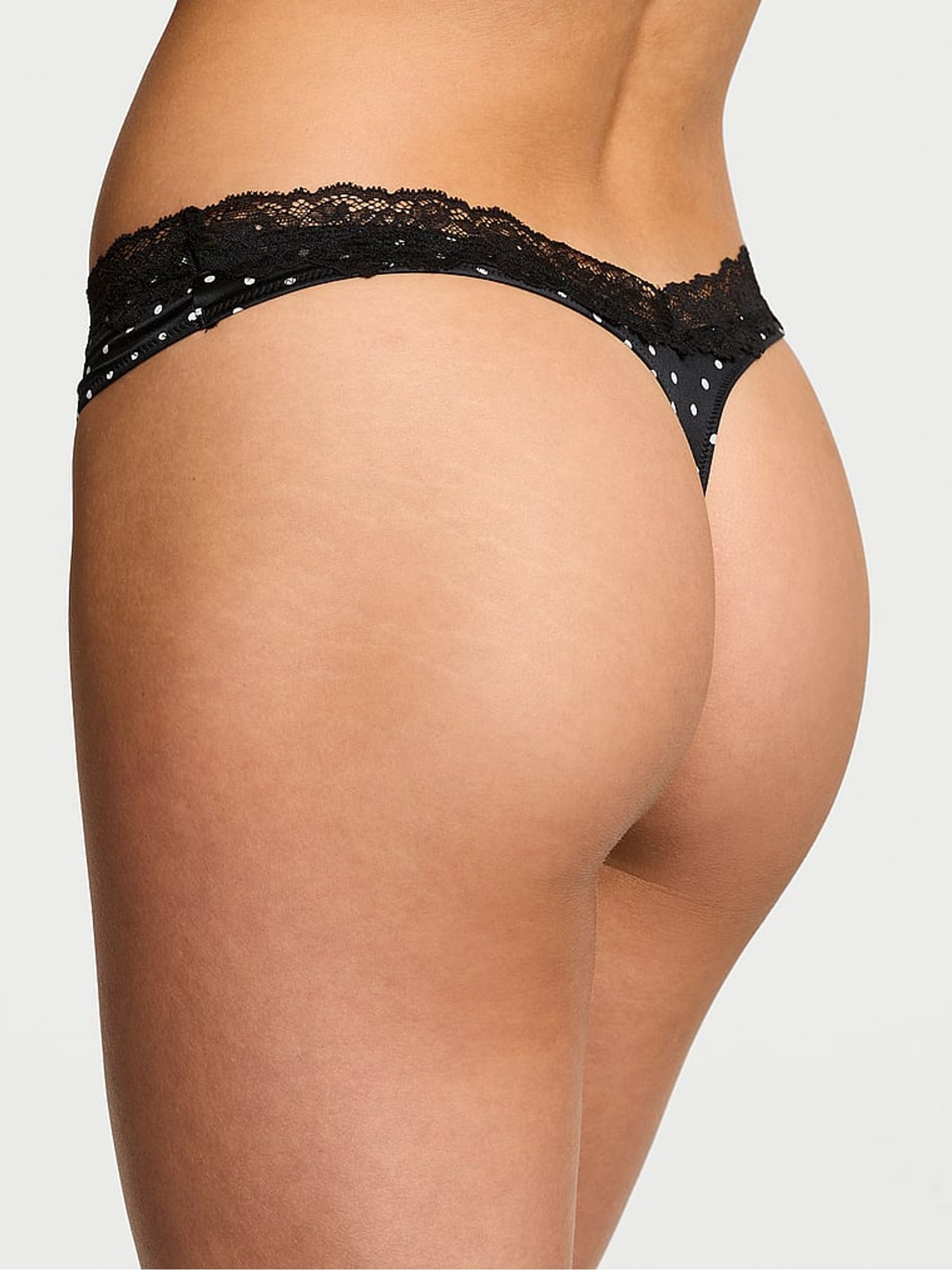Black Dot Thong Lace Trim Knickers - Image 2 of 3