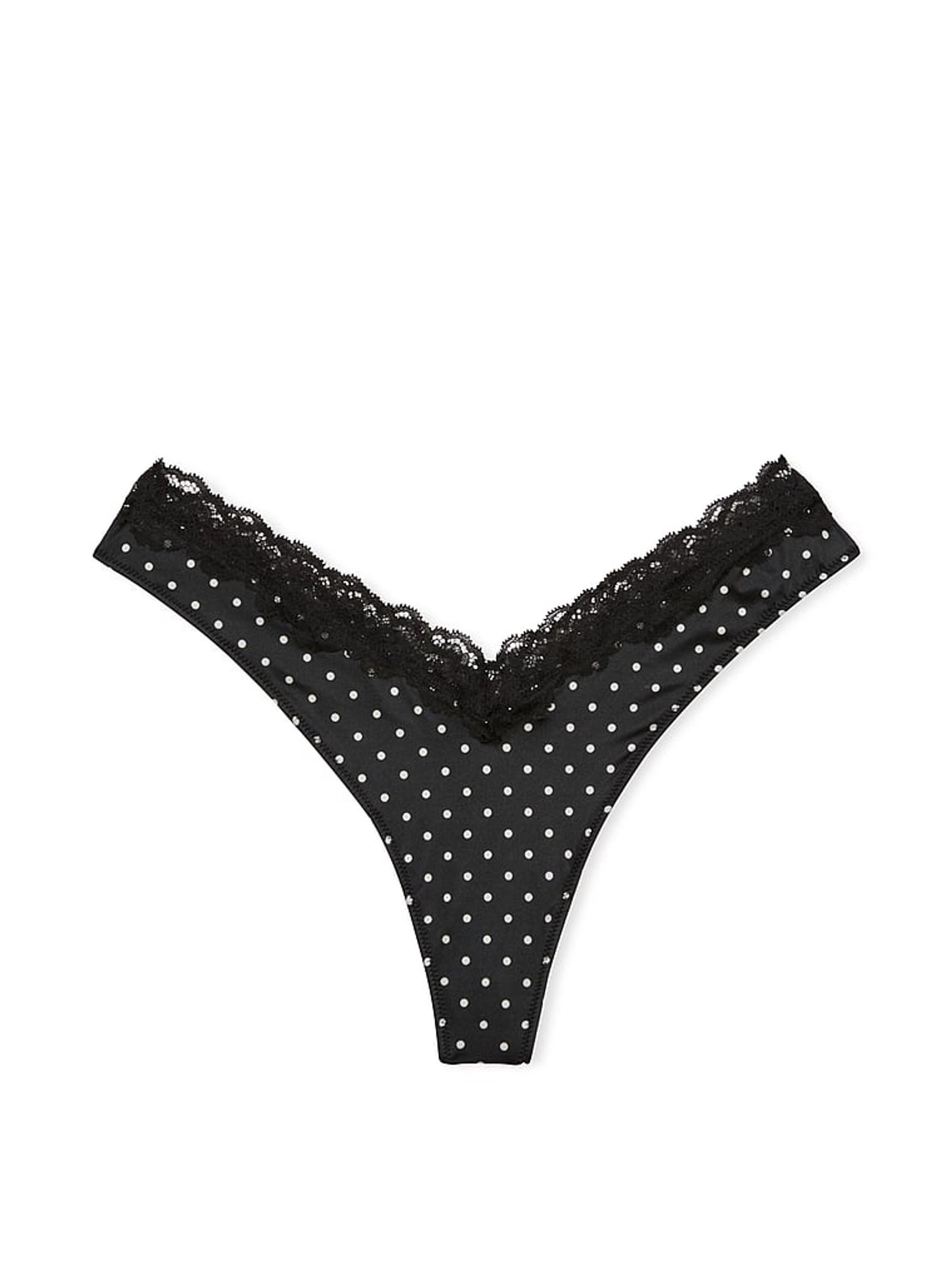 Black Dot Thong Lace Trim Knickers - Image 3 of 3