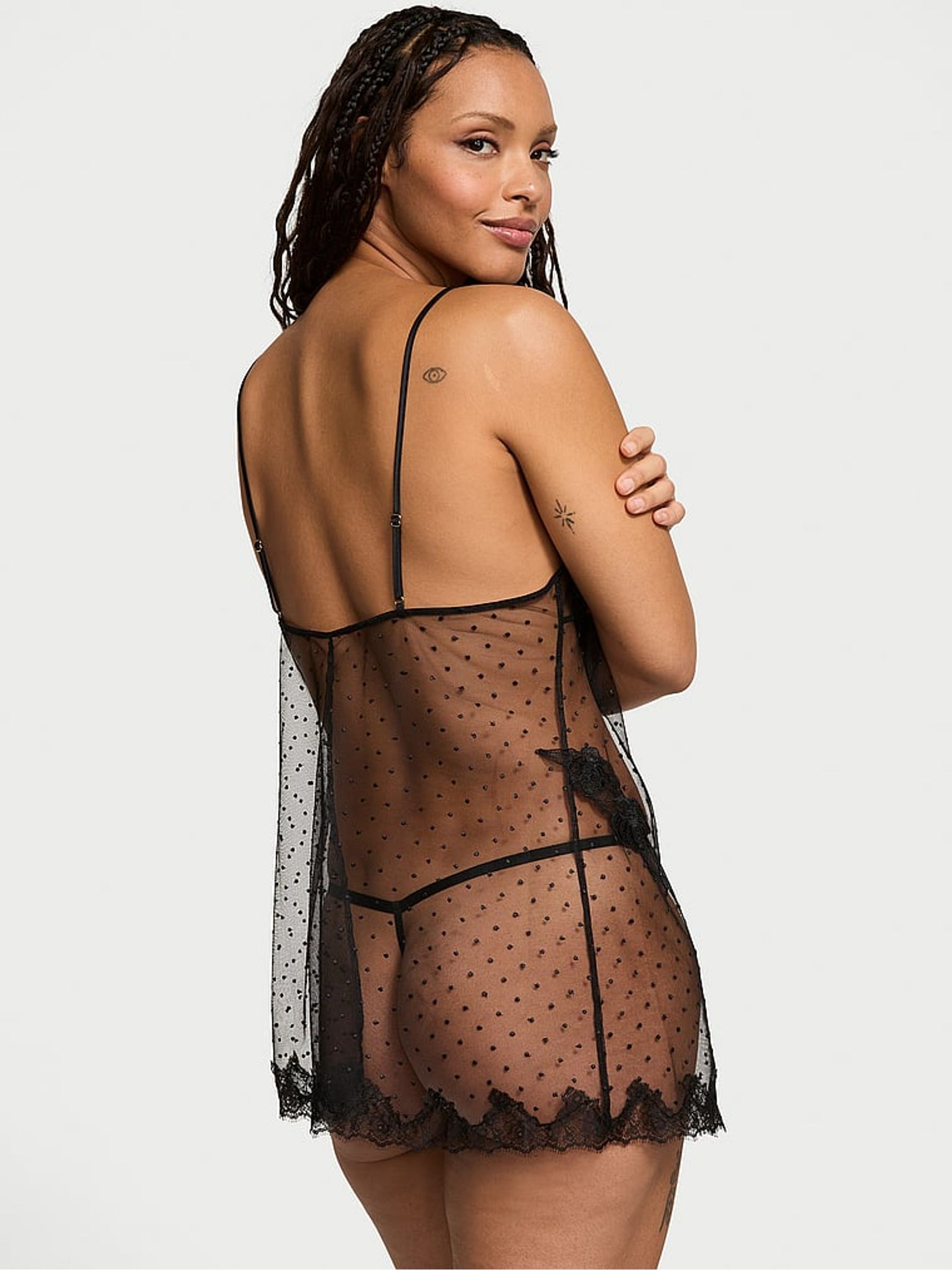 Black Sheer Rose Babydoll Set - Image 2 of 3