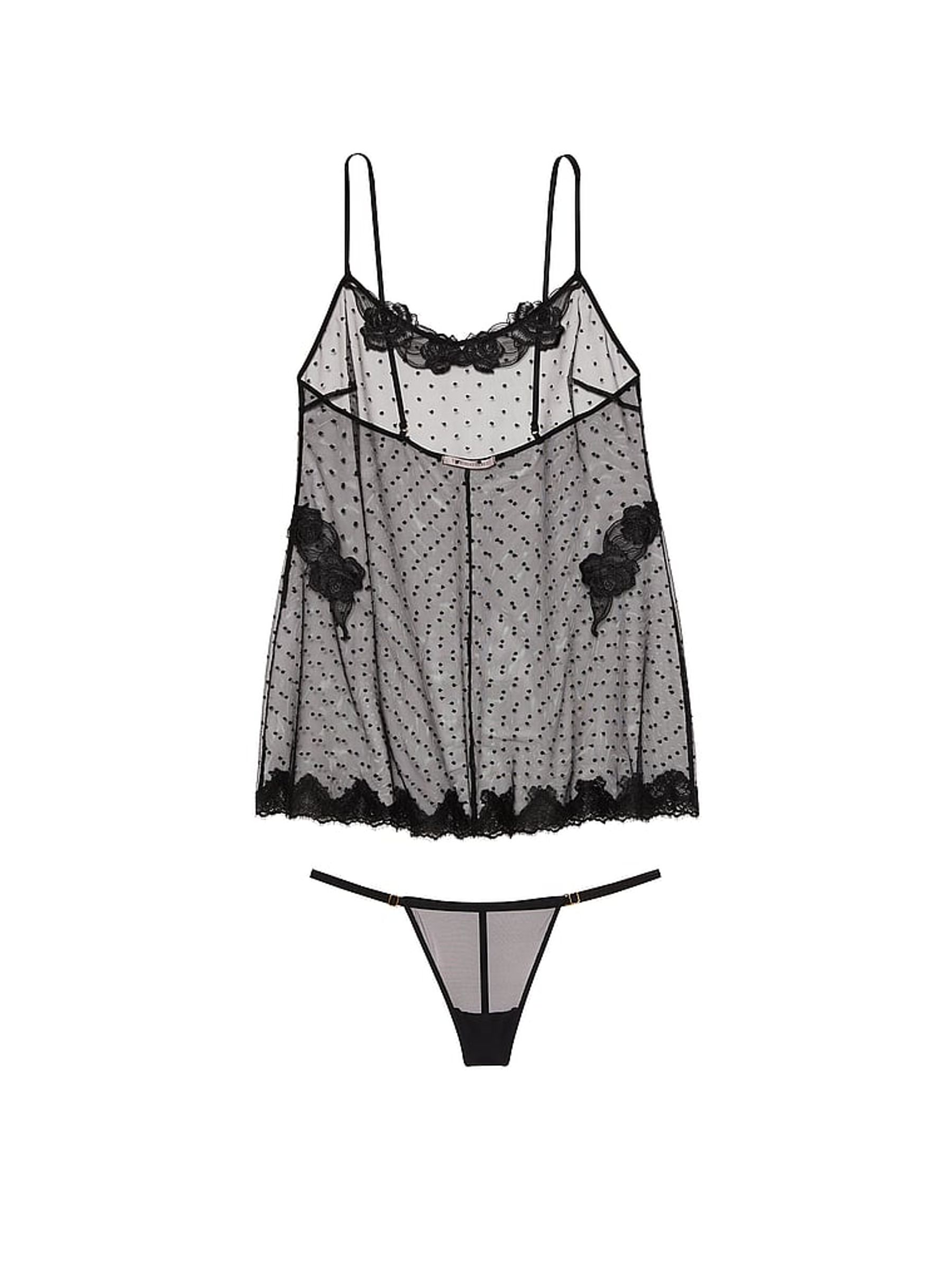 Black Sheer Rose Babydoll Set - Image 3 of 3