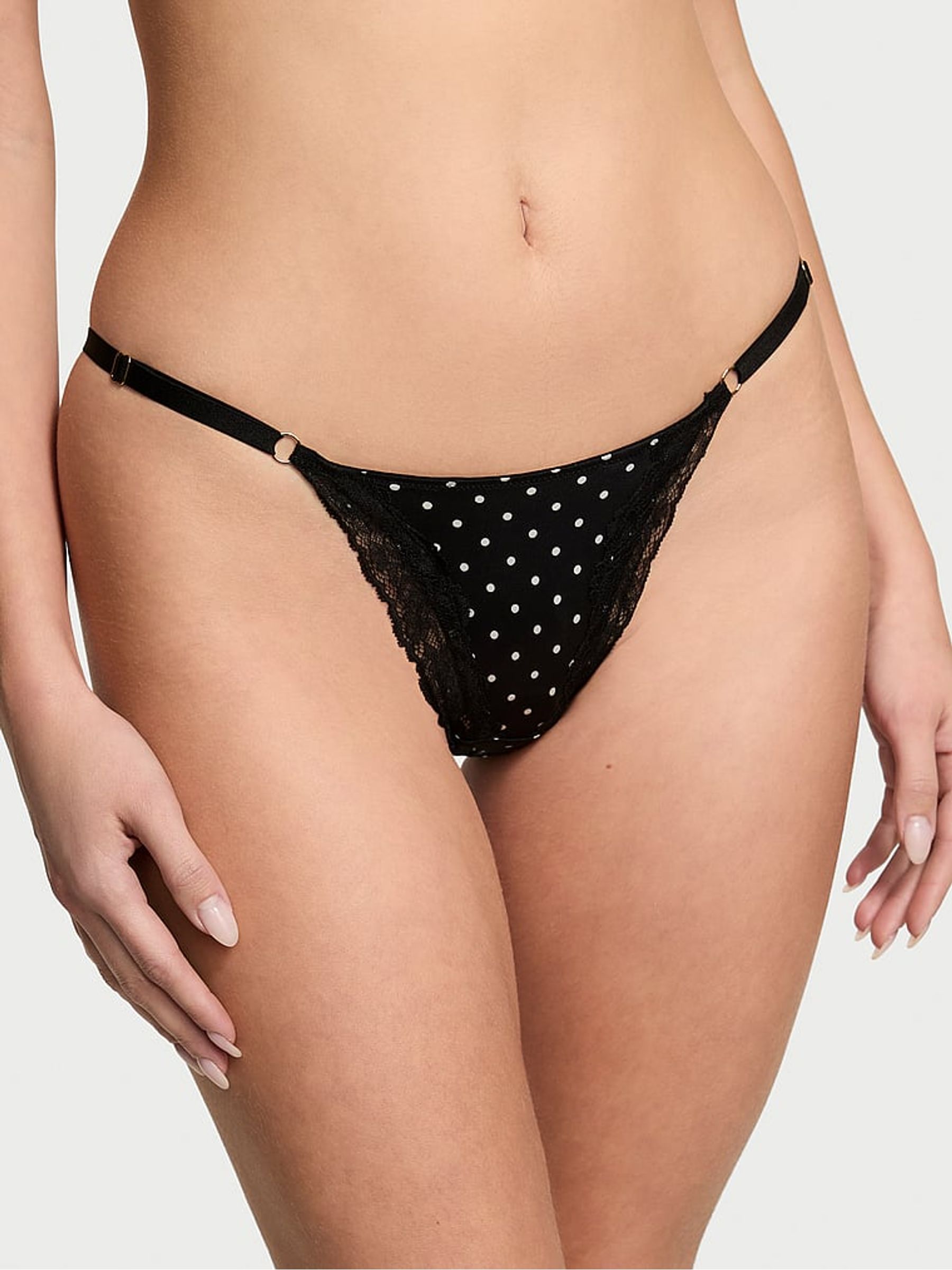 Black Dot G String Lace Trim Knickers - Image 1 of 3