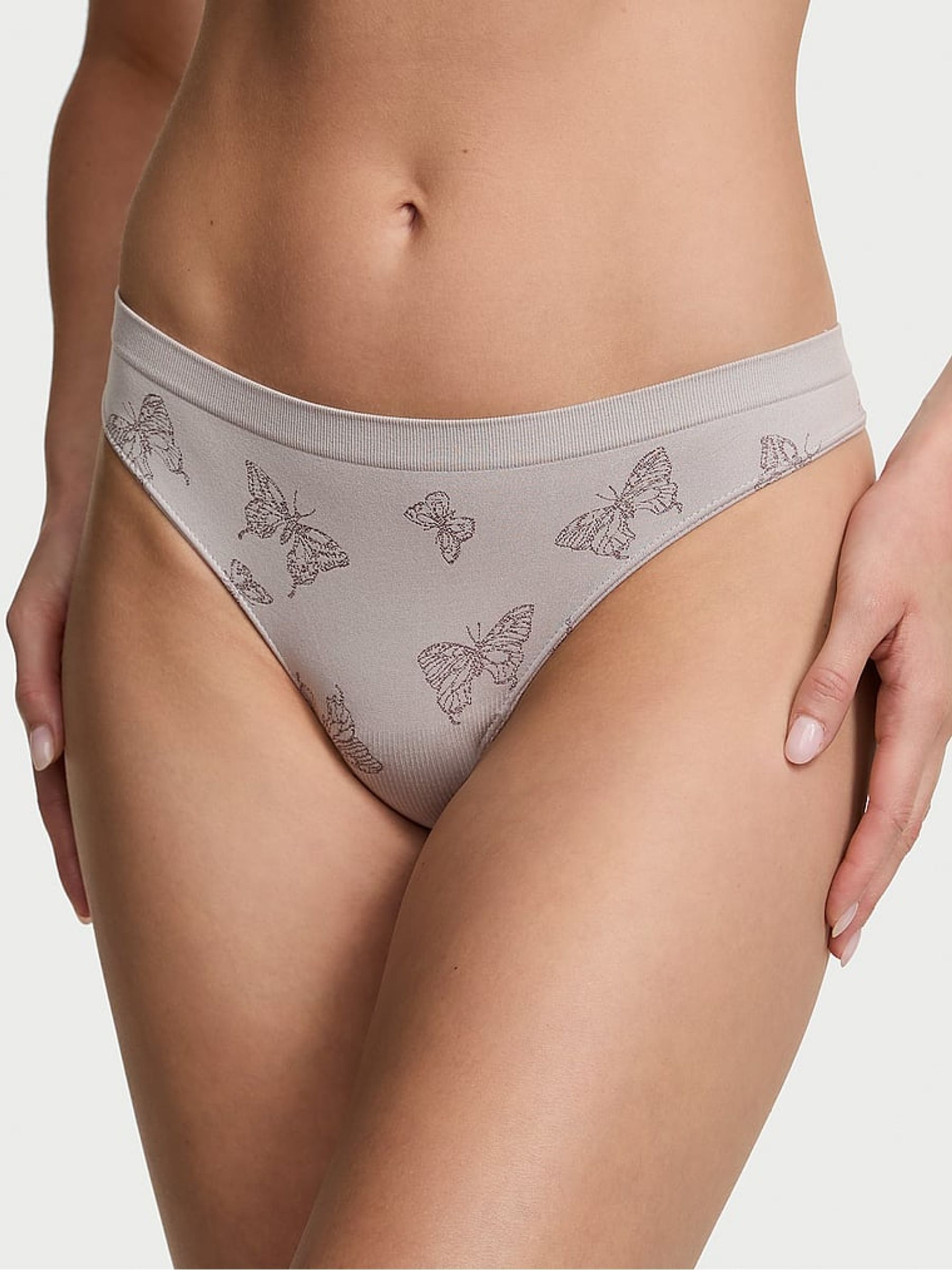 Silver Pearl Grey Butterfly Thong Knickers - Image 1 of 3