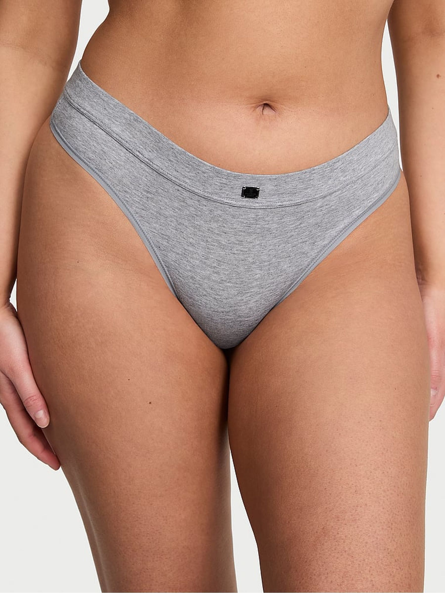 Grey Heather Thong Cotton Logo Knickers - Image 1 of 3