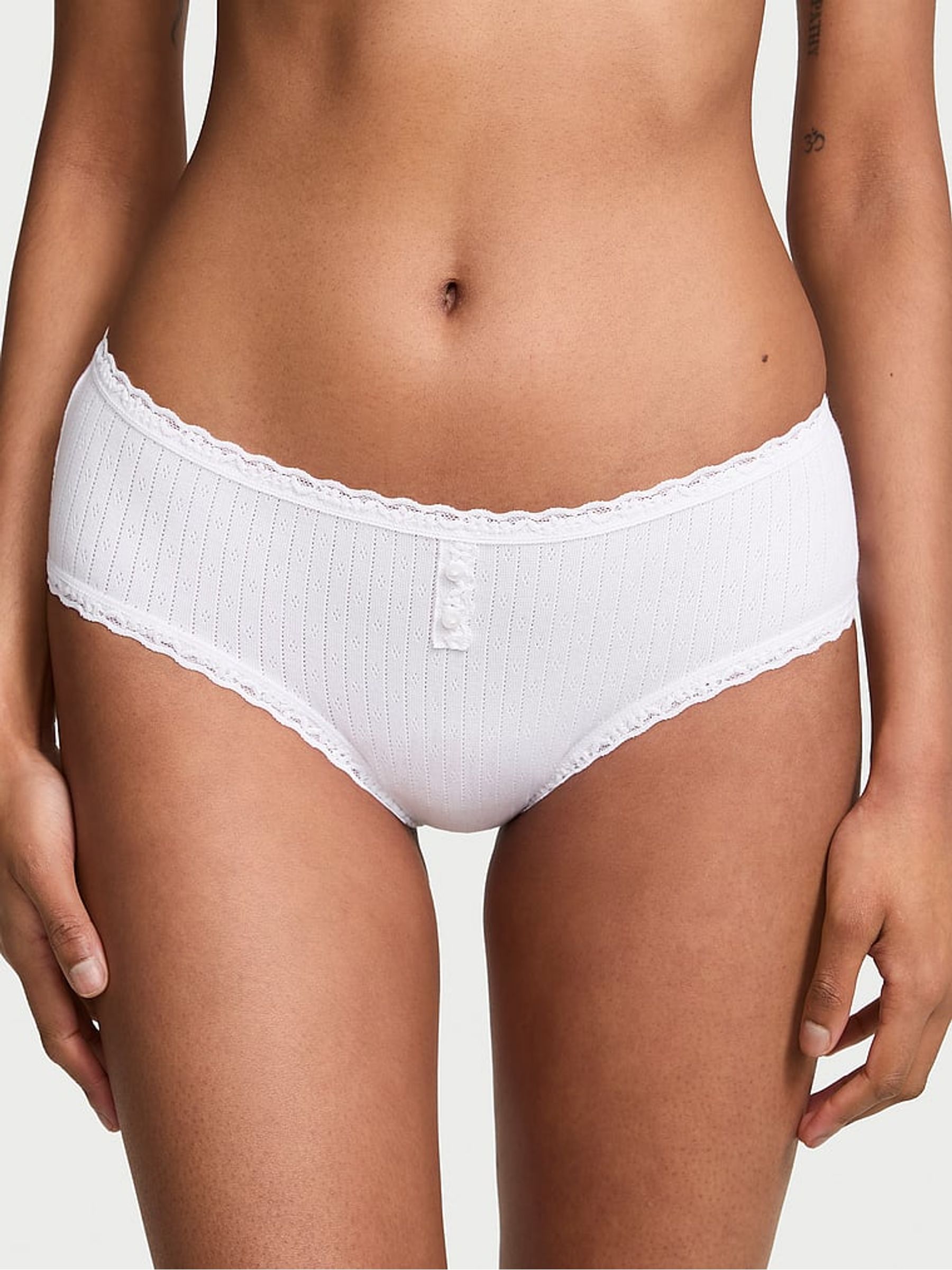 White Cheeky Cotton Pointelle Knickers - Image 1 of 3