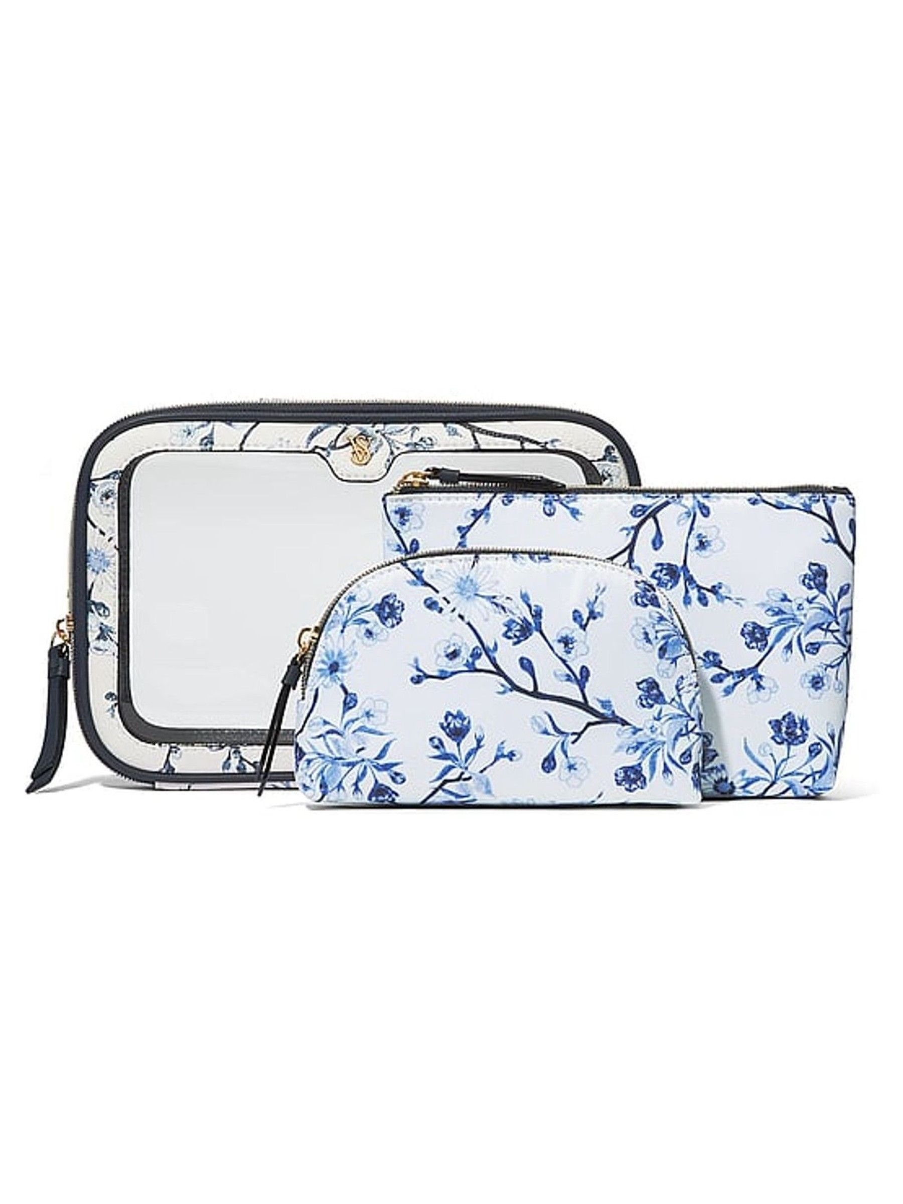 Blue and White Travel Trio Makeup Bag - Image 1 of 2